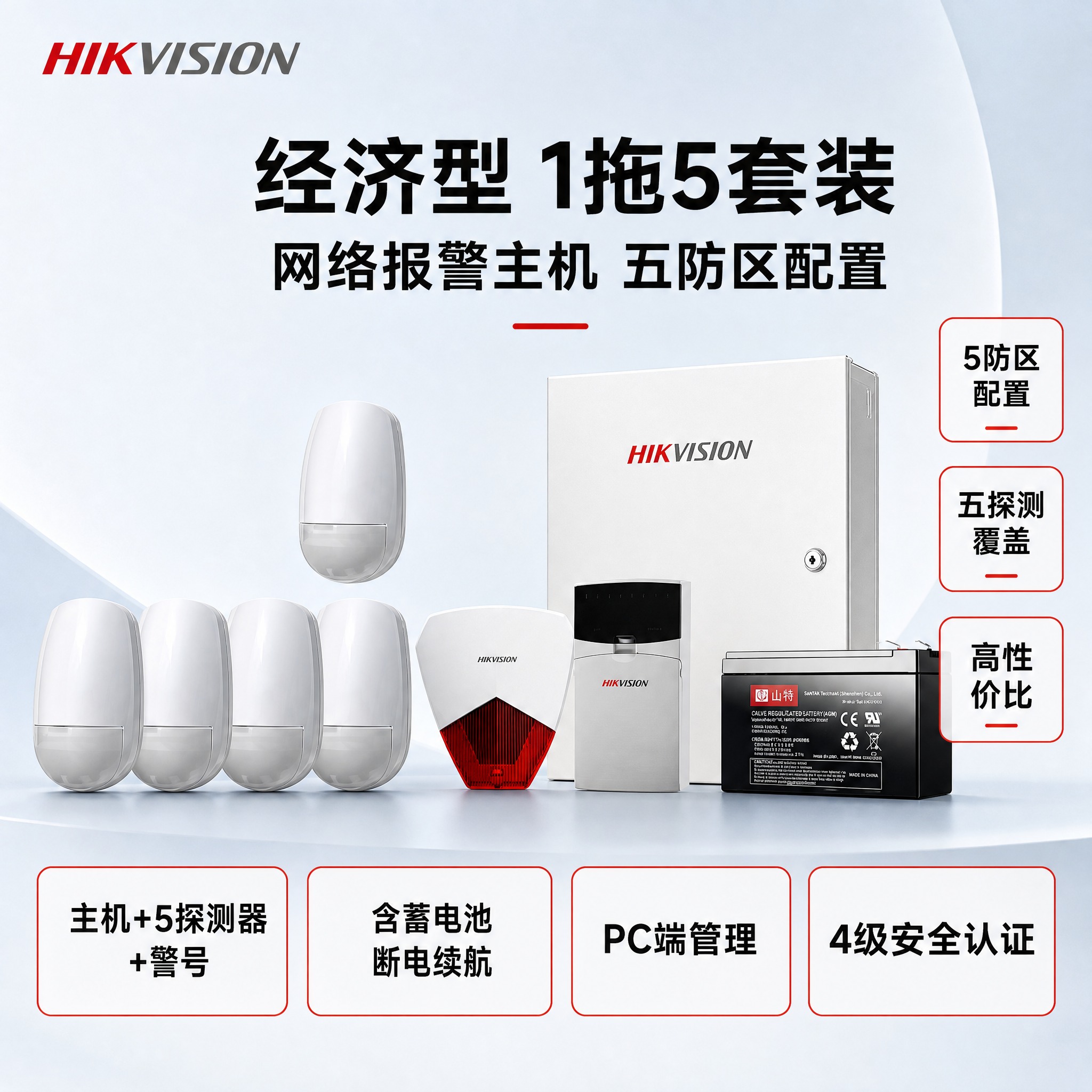 [主图] 海康威视经济型1拖5报警套装商品主图，参数框使用红框… - 图片创意预览
