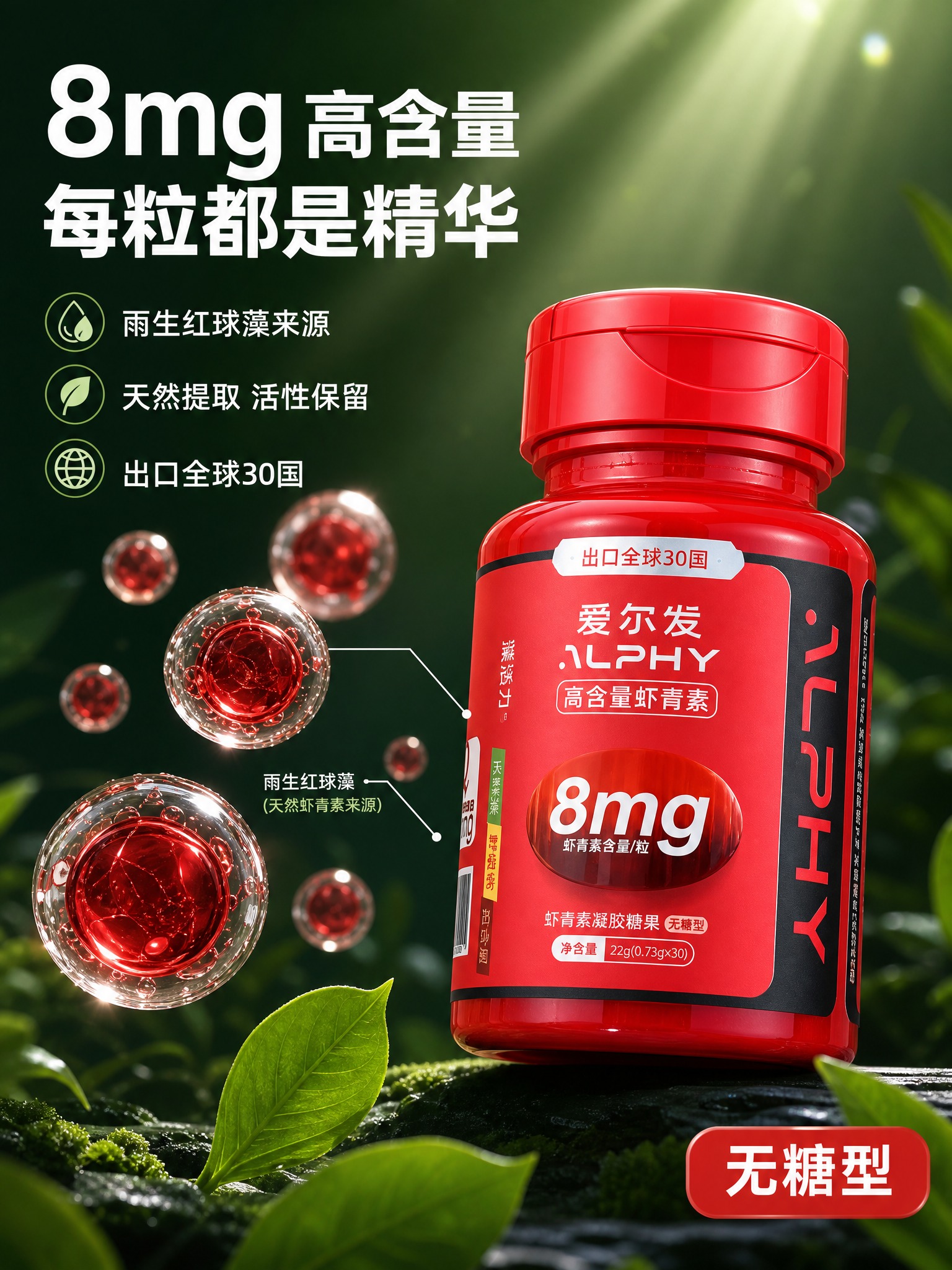 [主图-2] 核心成分卖点解析，突出8mg高含量虾青素和天然来… - 图片创意预览