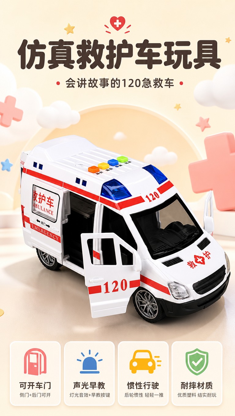 [商品] 使用【图1】儿童120救护车玩具；保留白色车身、红色… - 图片创意预览