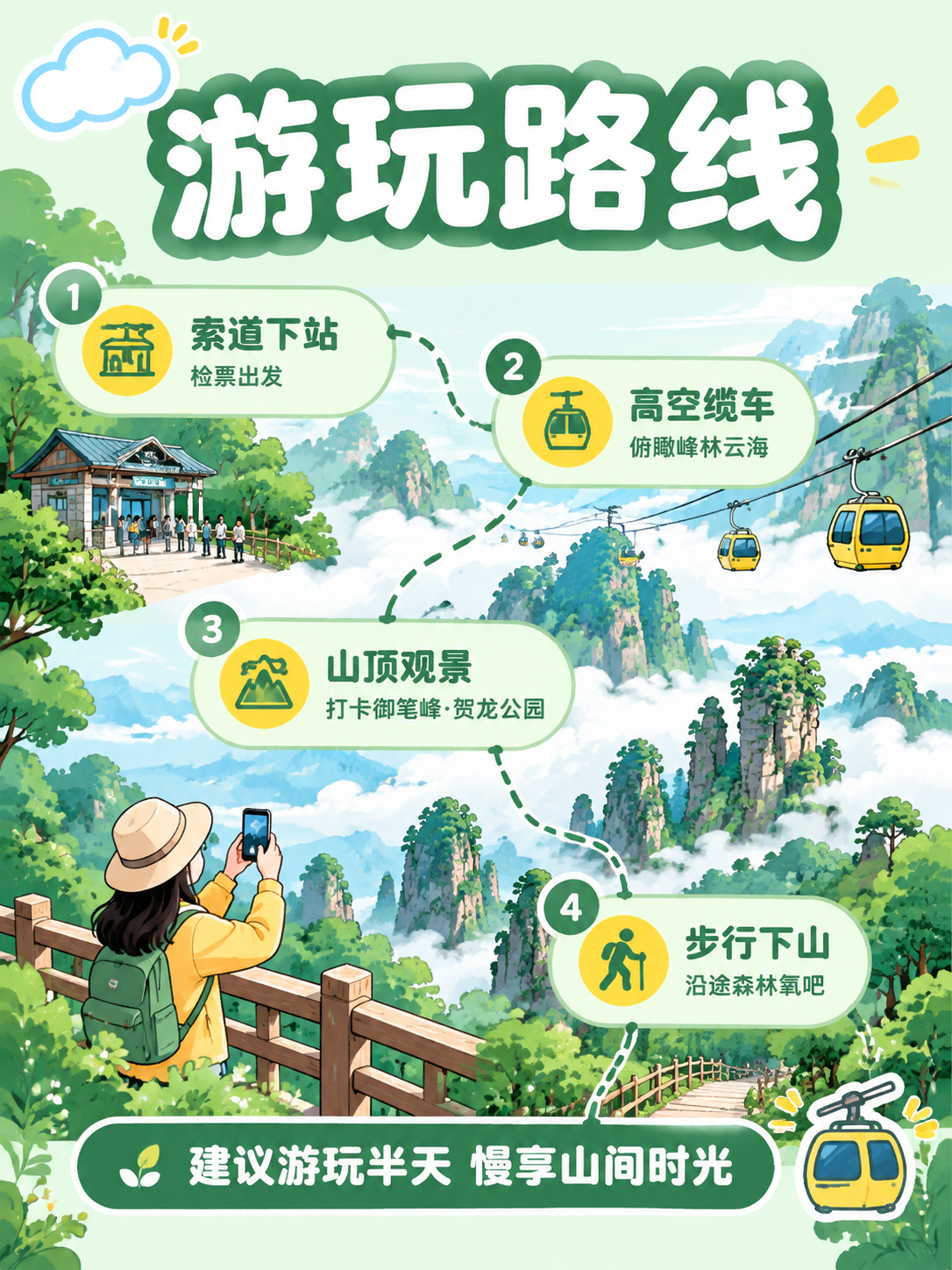 小红书笔记图文页，清新卡通山林风插画+大字排版，版式精美，小红… - 图片创意预览