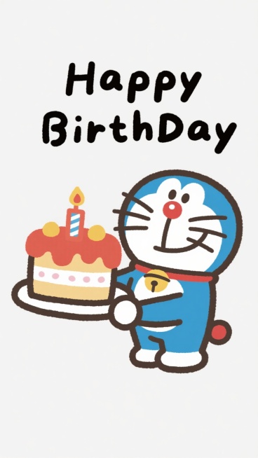 一个机器猫，拿着生日蛋糕，“Happy BirthDay”预览效果