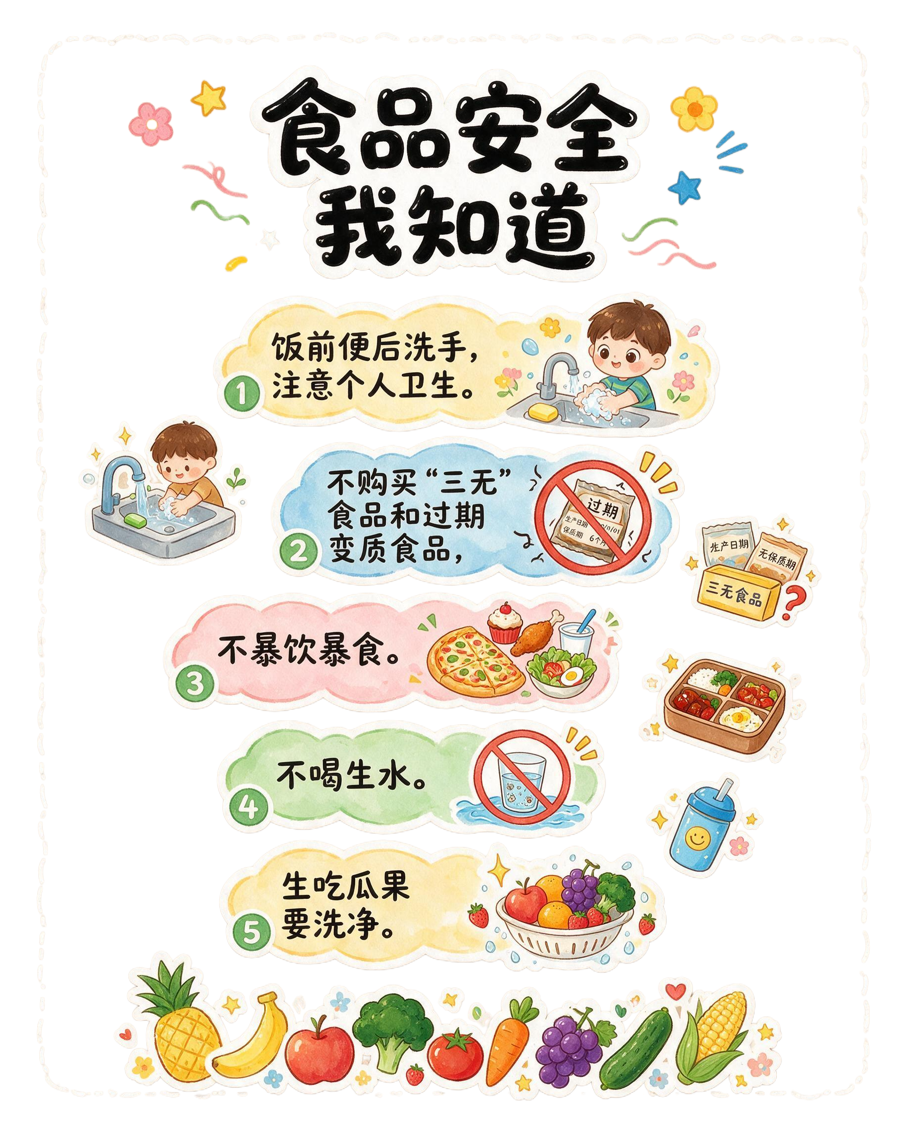 竖版儿童食品安全科普海报，浅米色牛皮纸质感底色，外围白色虚线装… - 图片创意预览
