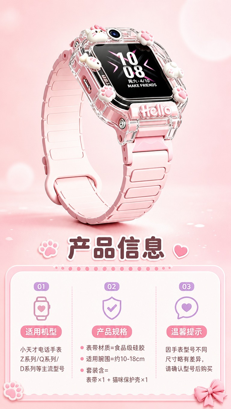 [商品] 使用【图2】粉色款小天才手表表带+保护壳套装作为产品… - 图片创意预览