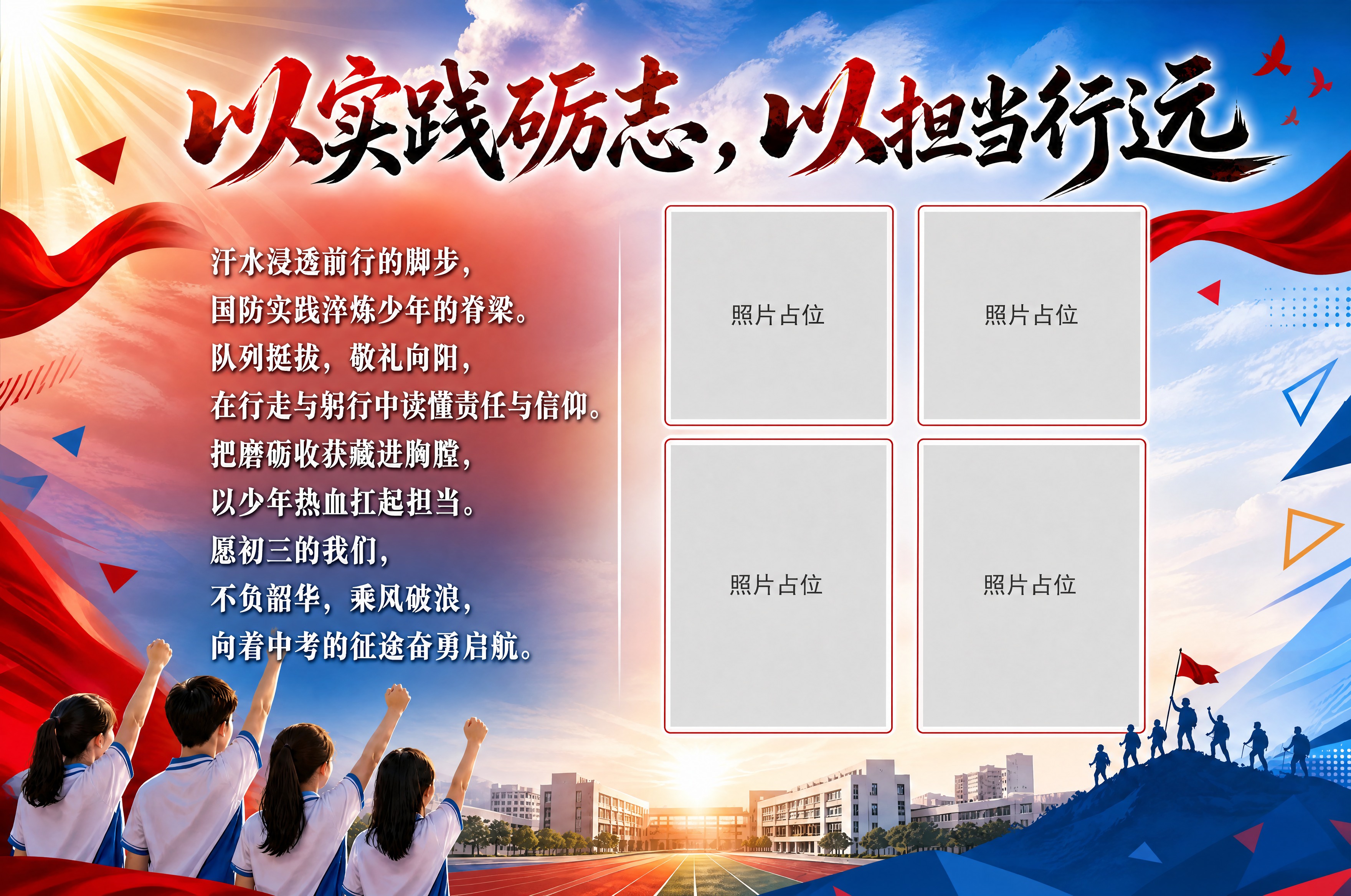 参考图2的整体风格和版式骨架：顶部大毛笔书法标题、副标题、中间… - 图片创意预览