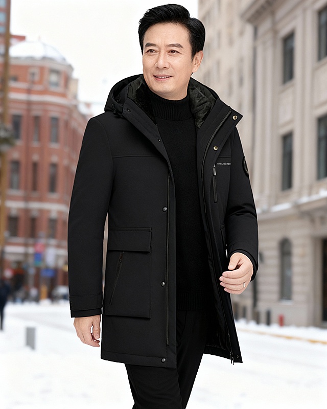 一个中国男性45岁模特穿上图片上的衣服，拍摄风格