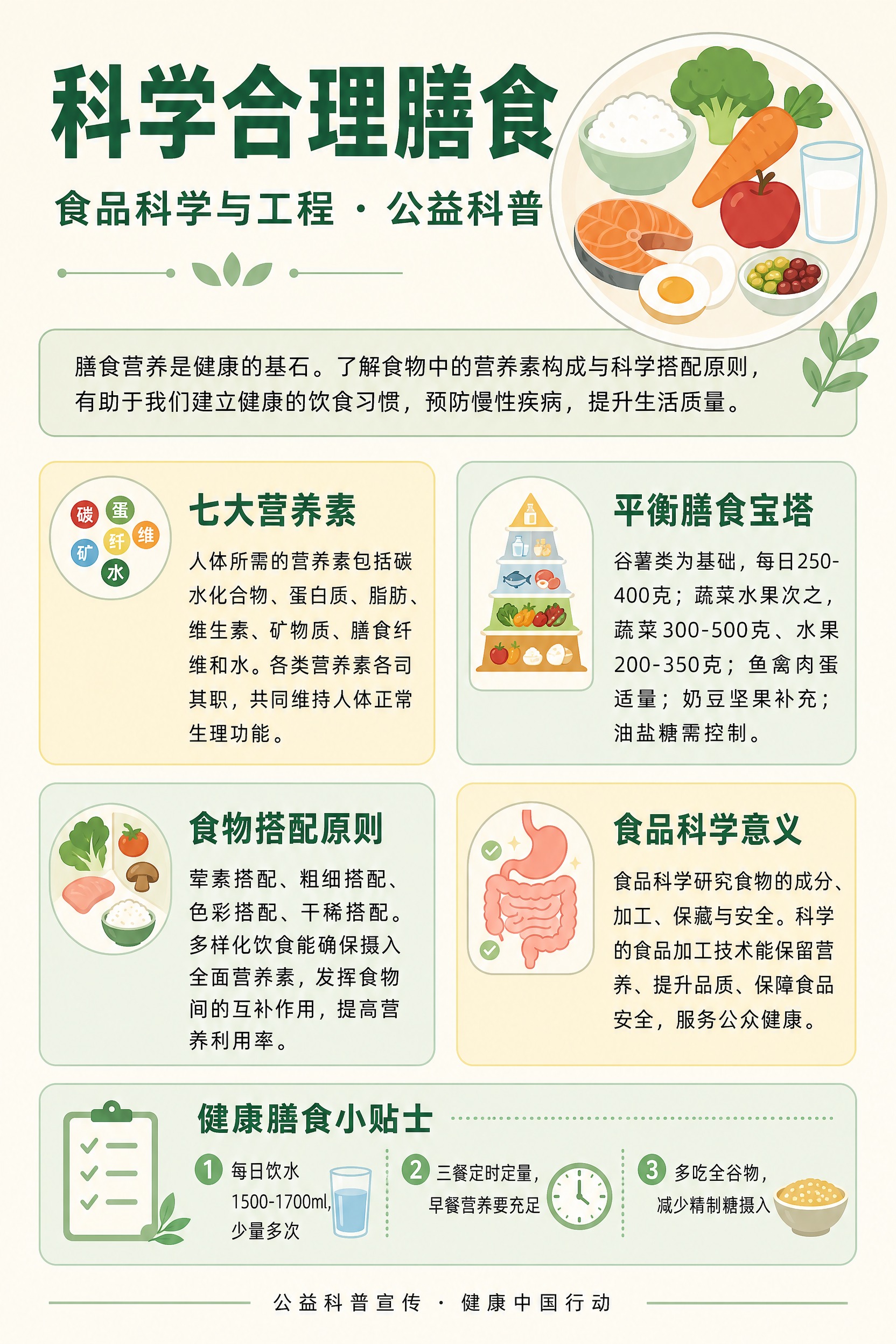 公益食品营养科普竖版A3印刷海报，主题科学合理膳食，食品科学与… - 图片创意预览