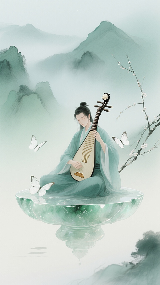 🎨水彩画中琴师与蝶，松绿氛围超梦幻🧚
