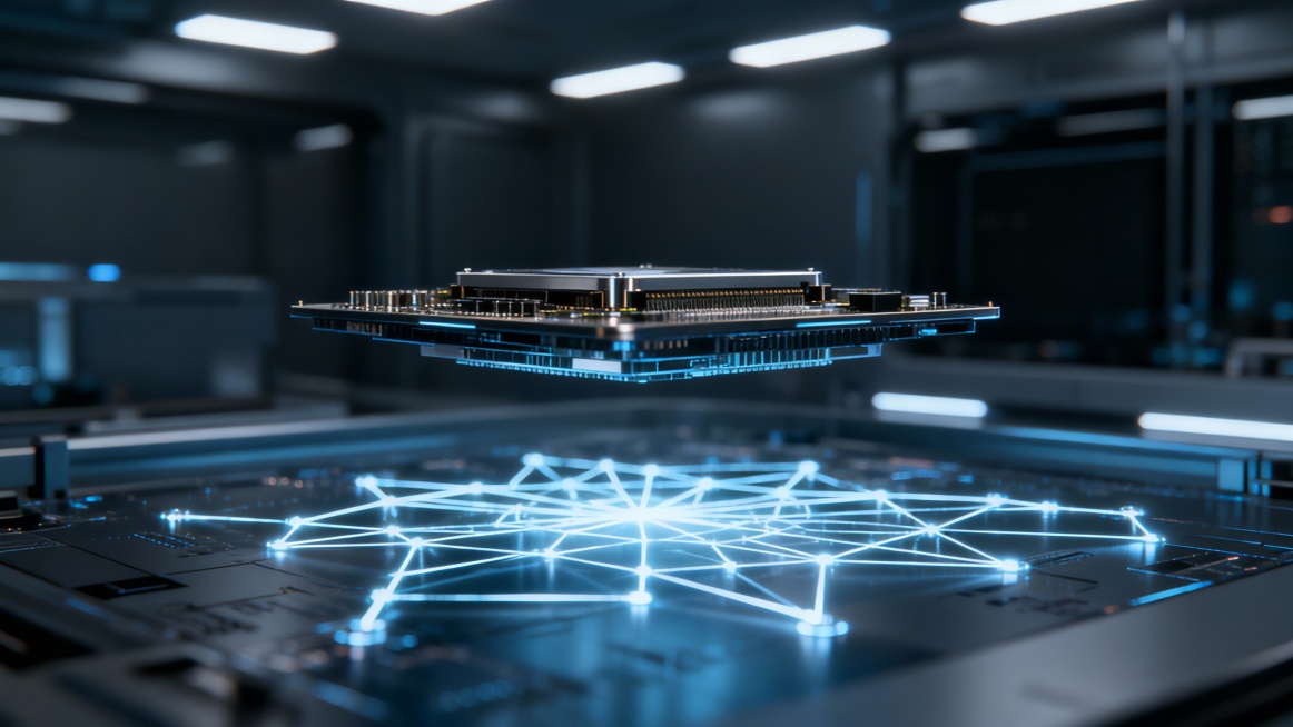 Next-generation crypto system core, floating hardware layers, luminous decentralized network beneat预览效果