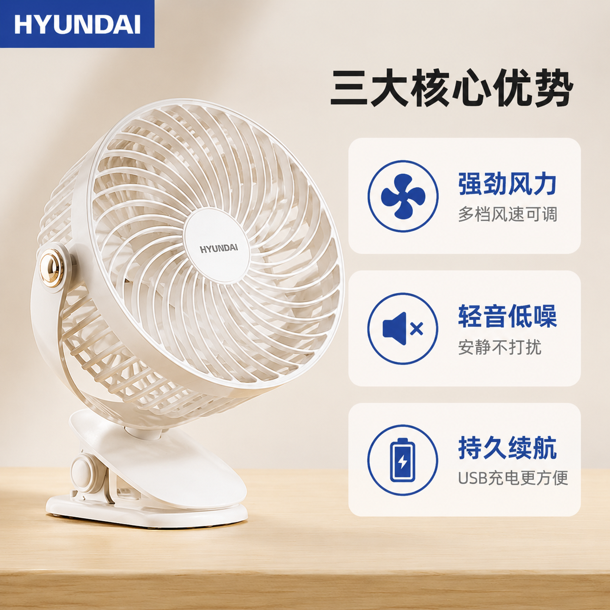 [主图-2] HYUNDAI现代夹式循环小风扇核心价值卖点图… - 图片创意预览