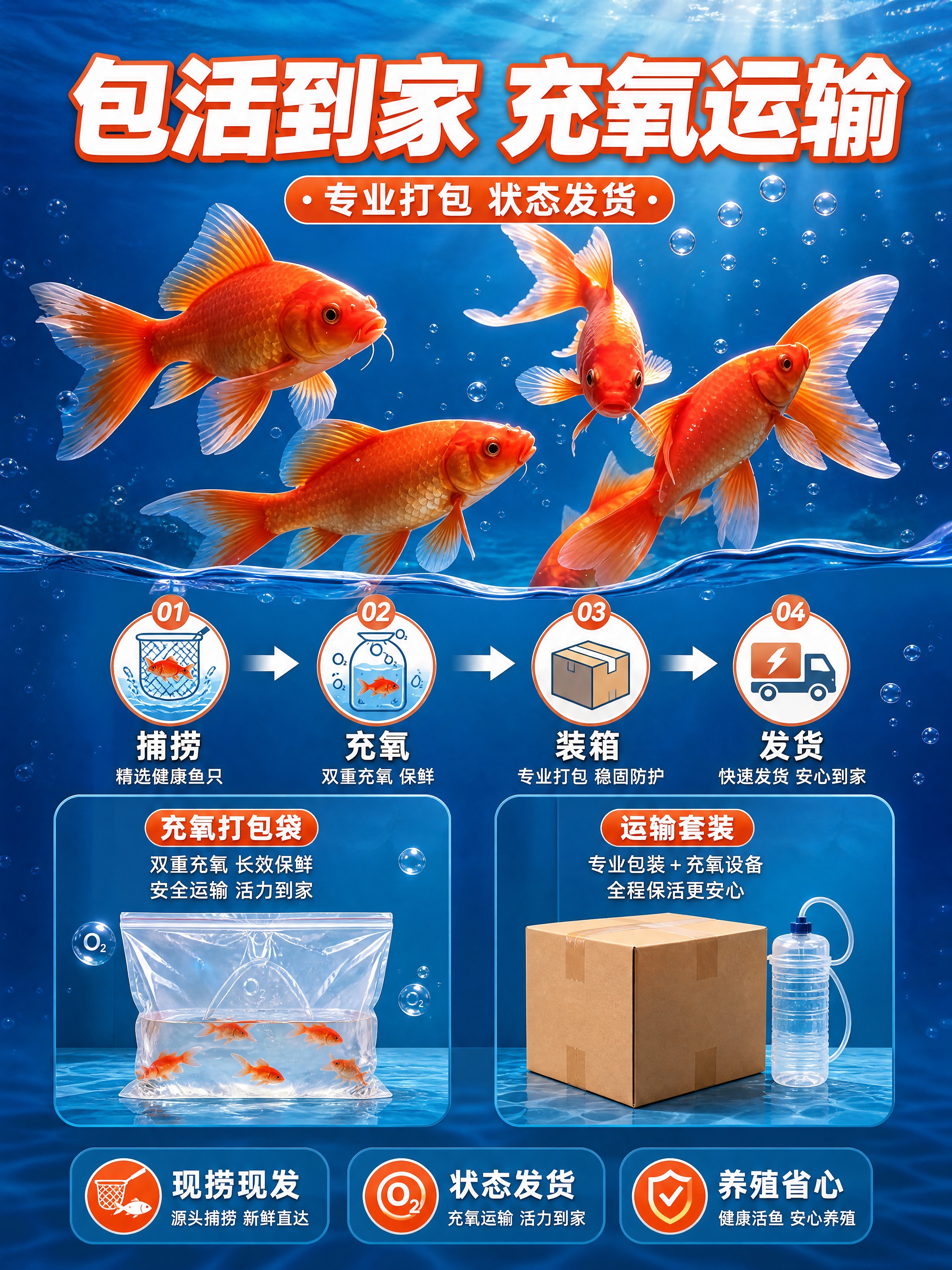 [商品] 使用【图2】中国台湾红蝴蝶鲤及运输包装元素；保留鱼的… - 图片创意预览
