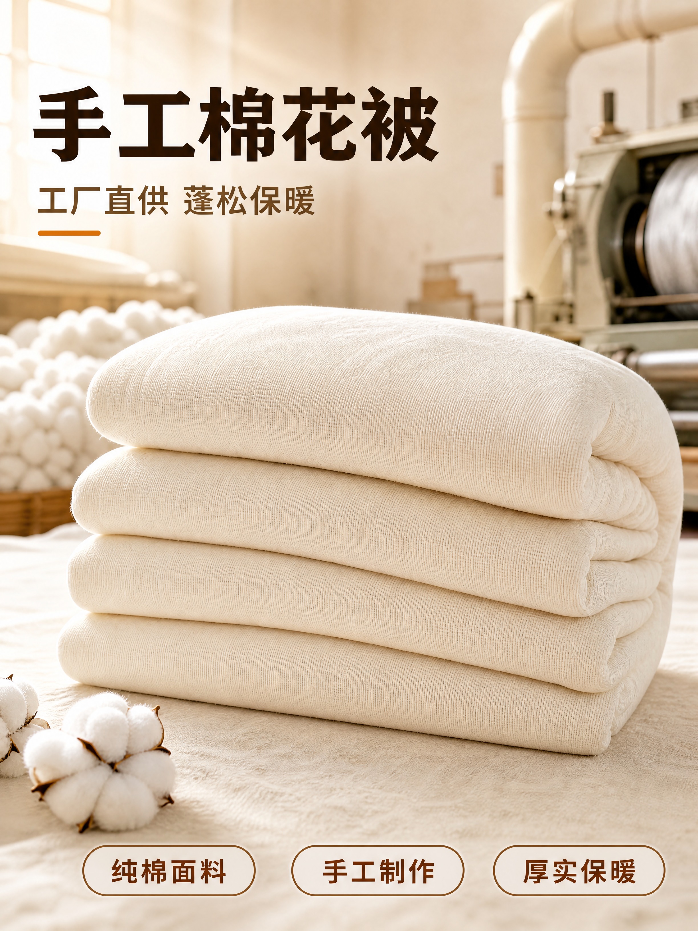 [商品] 使用【图1】手工棉花被；保留米白色纯棉纱布面料、四层… - 图片创意预览