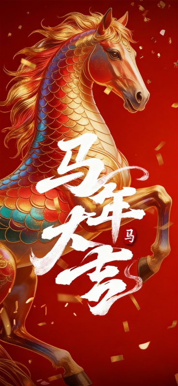 模仿这个风格，做一个马年的春节海报，标题改成马年大吉预览效果