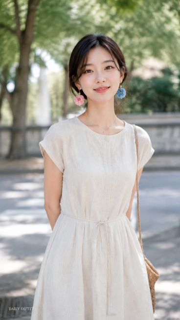 [第8屏] 美女模特佩戴展示2-多色搭配佩戴效果展示。
[标题版式] 左下角极小字号英文装饰，主体突出不抢视觉。
[氛围/风格] 日常出门穿搭场景，自然街拍氛围感，真实自然质感。
[元素布局] 同一位预览效果
