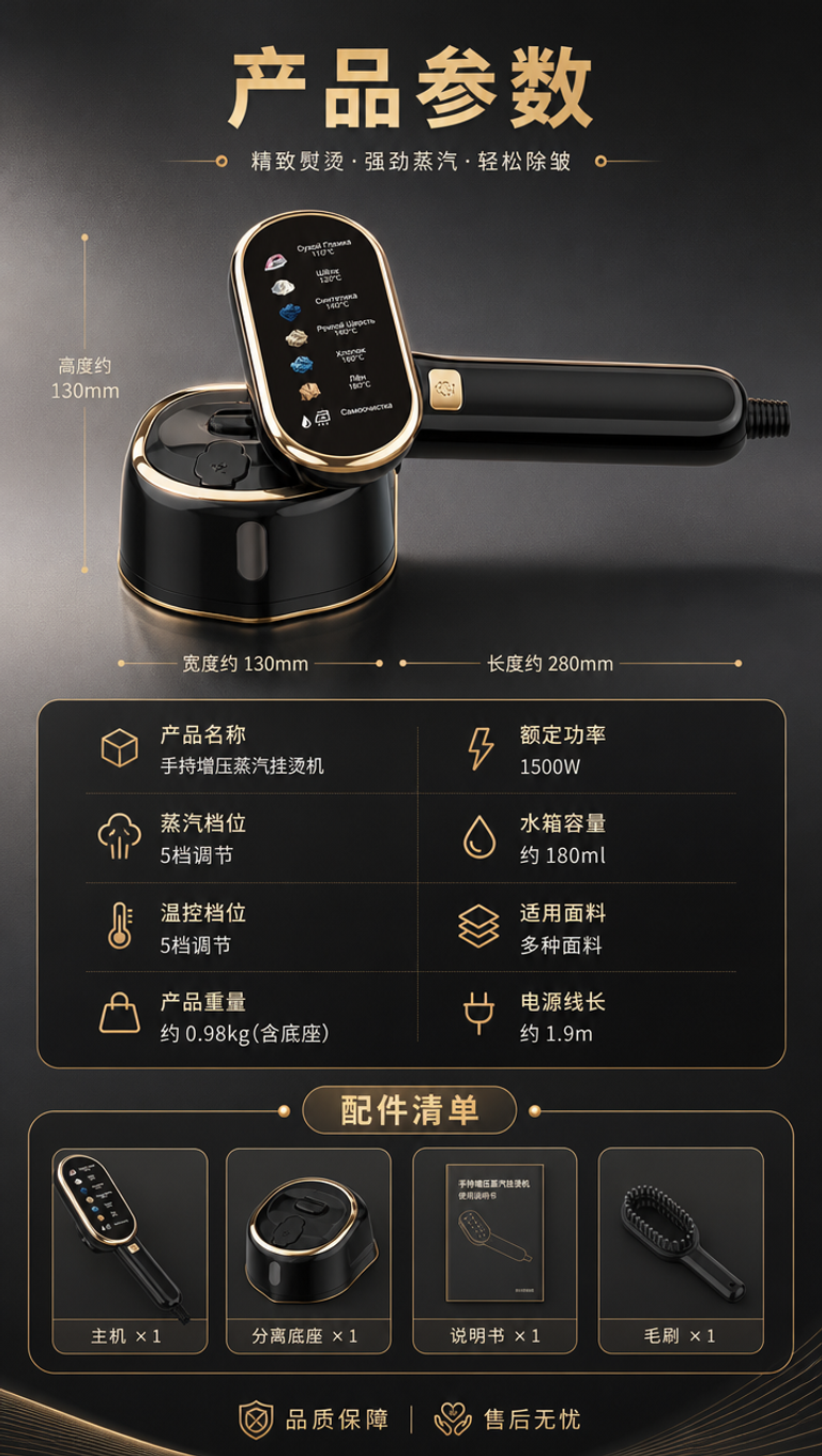 [商品] 使用【图1】黑金配色手持增压蒸汽挂烫机+分离式底座水… - 图片创意预览