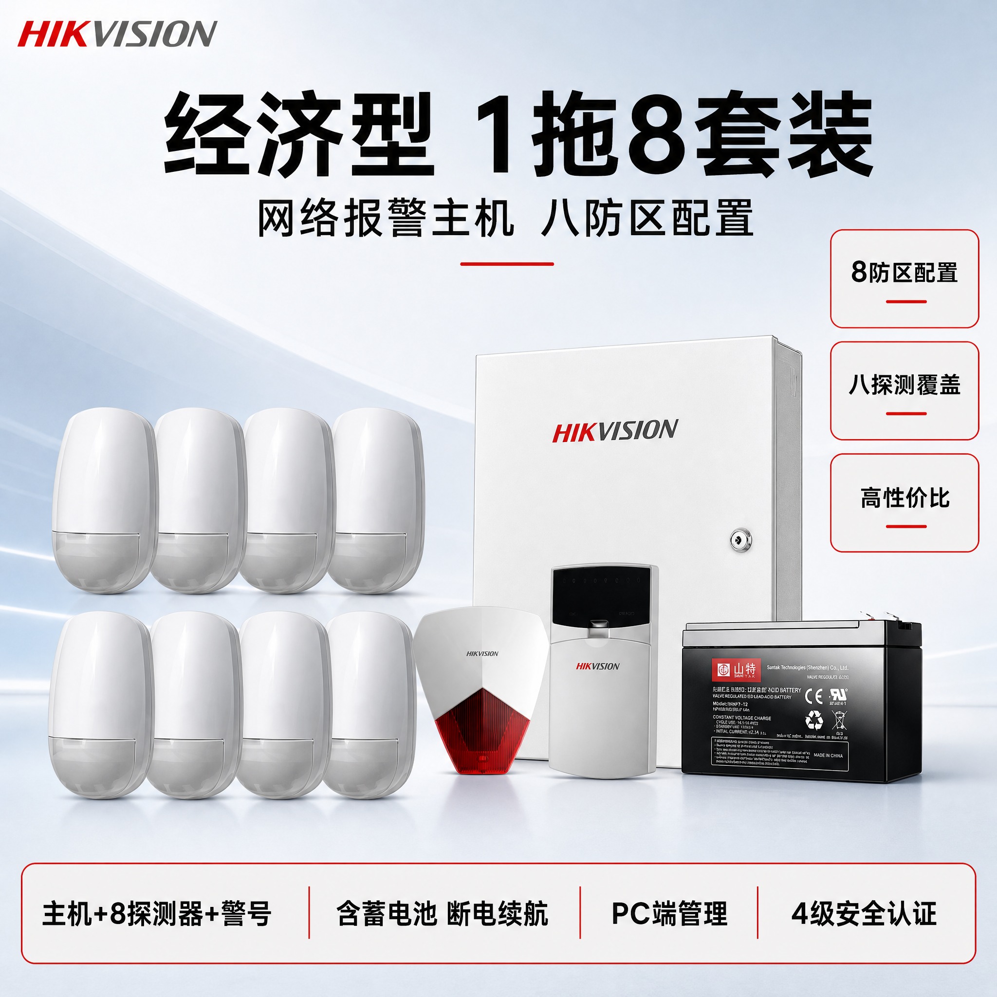 [主图] 海康威视经济型1拖8报警套装商品主图，参数框使用红框… - 图片创意预览