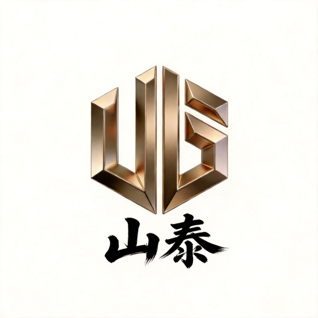 保留上方金色立体几何盾牌形状图标不变，删除下方"山泰设计"文字，替换为两个大字"山泰"，保持和原图一致的黑色毛笔书法风格，文字清晰可识别，纯白色背景，整体构图平衡协调预览效果