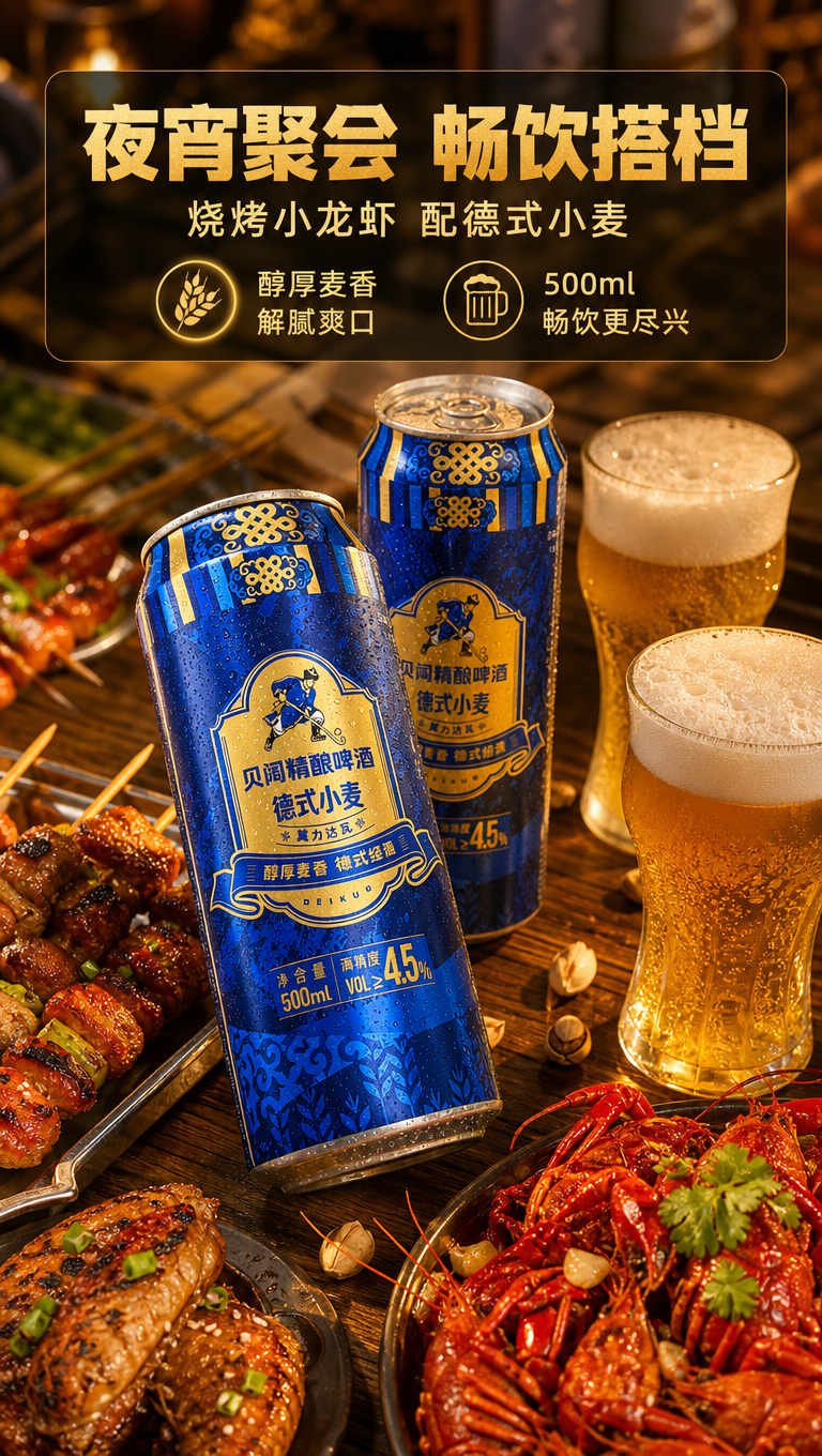 [商品] 使用【图1】贝阔精酿啤酒德式小麦500ml蓝金罐装；… - 图片创意预览