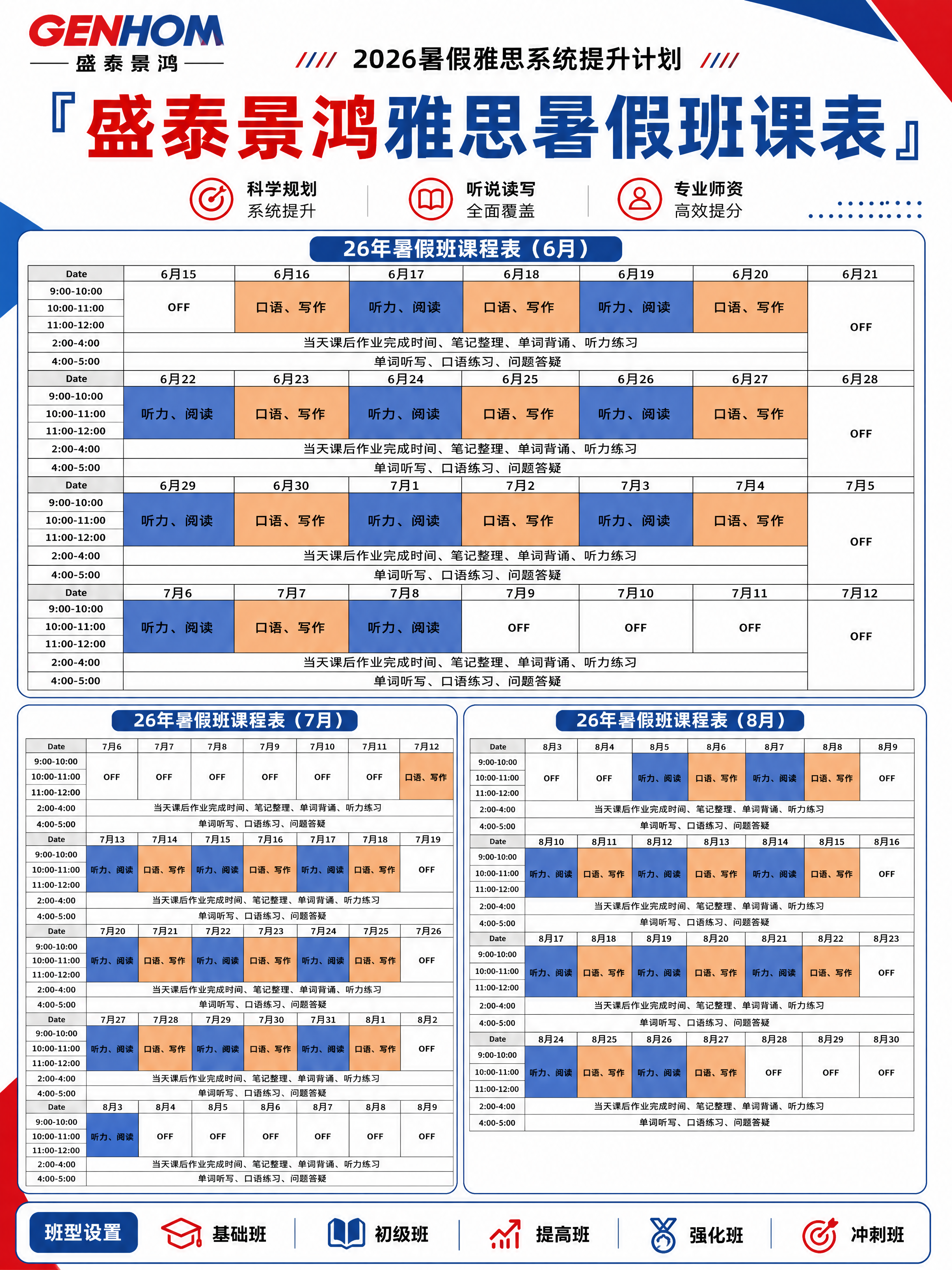 制作一张小红书3:4比例的宣传图，主题为盛泰景鸿雅思暑假班课表… - 图片创意预览