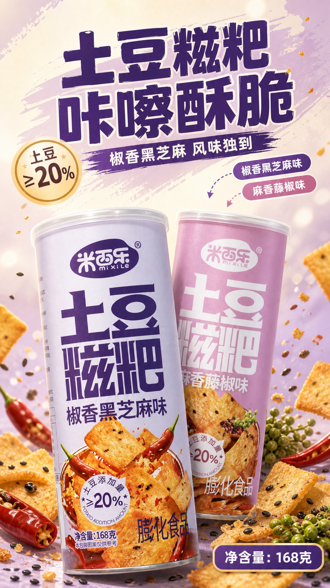 [商品] 使用【图1】米西乐土豆糍粑椒香黑芝麻味罐装 与【图2… - 图片创意预览