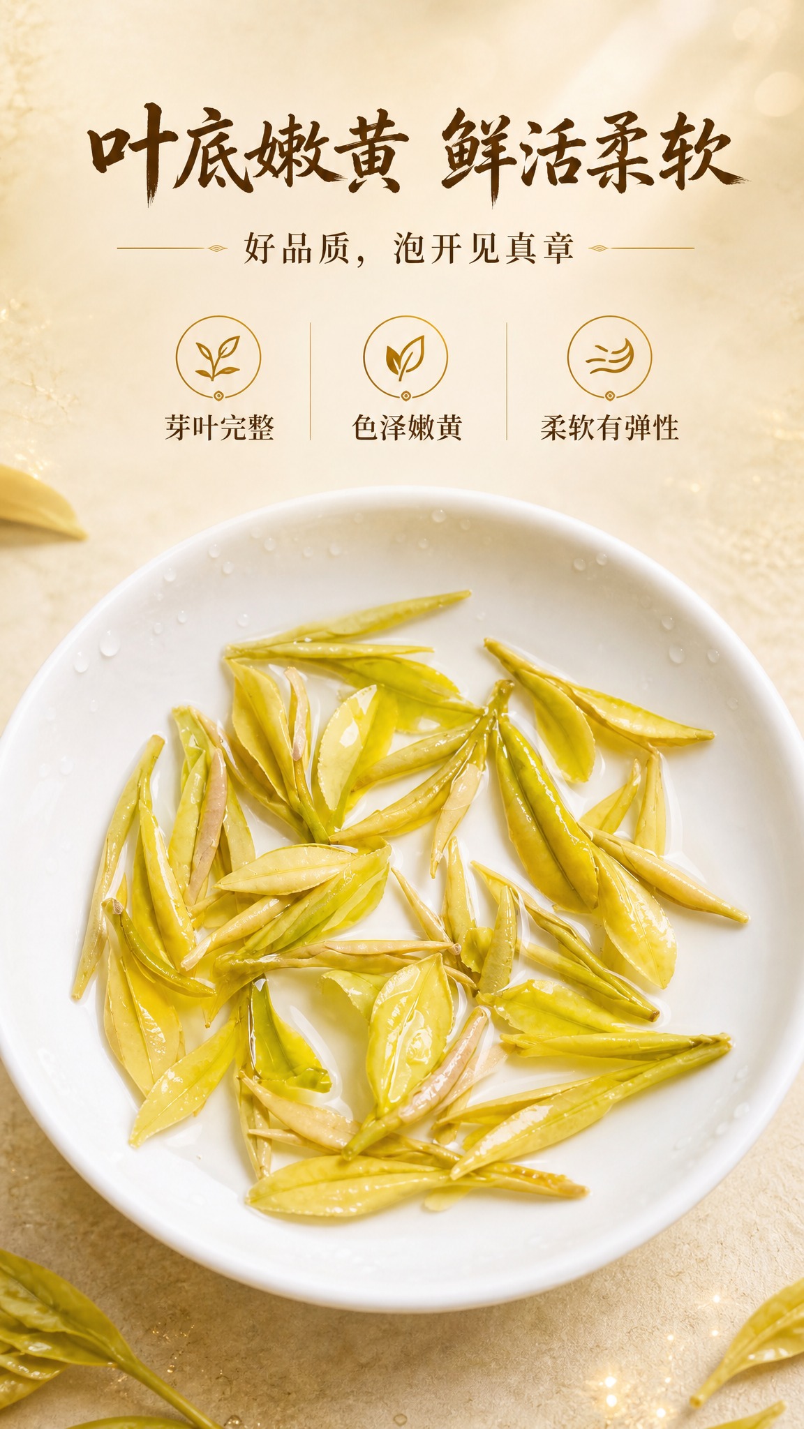[商品] 使用【图6】黄金芽泡开的叶底；保留叶底嫩黄色、芽叶完… - 图片创意预览