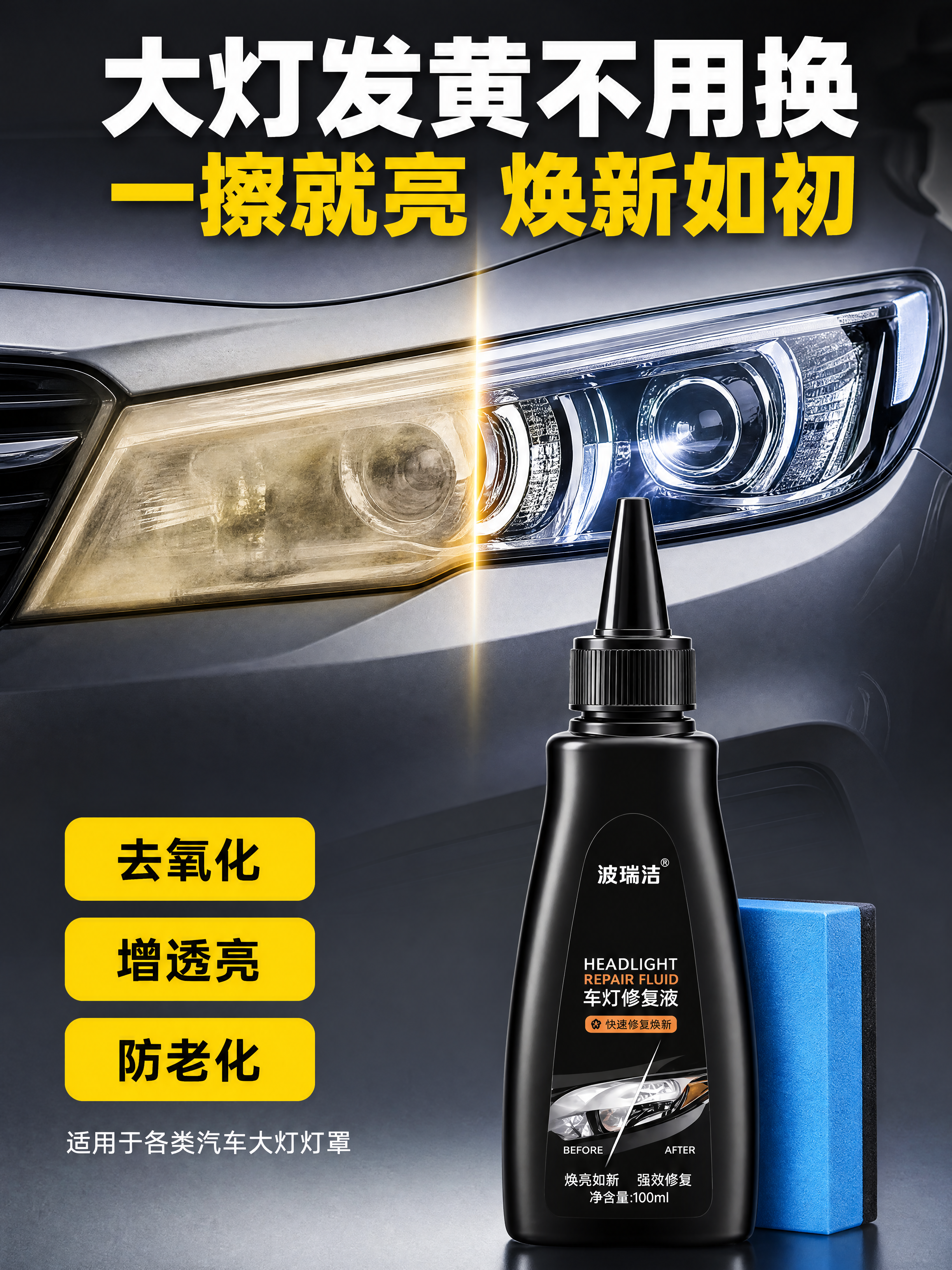 [商品] 使用【图1】波瑞洁车灯修复液黑色尖嘴瓶；保留瓶身哑光… - 图片创意预览