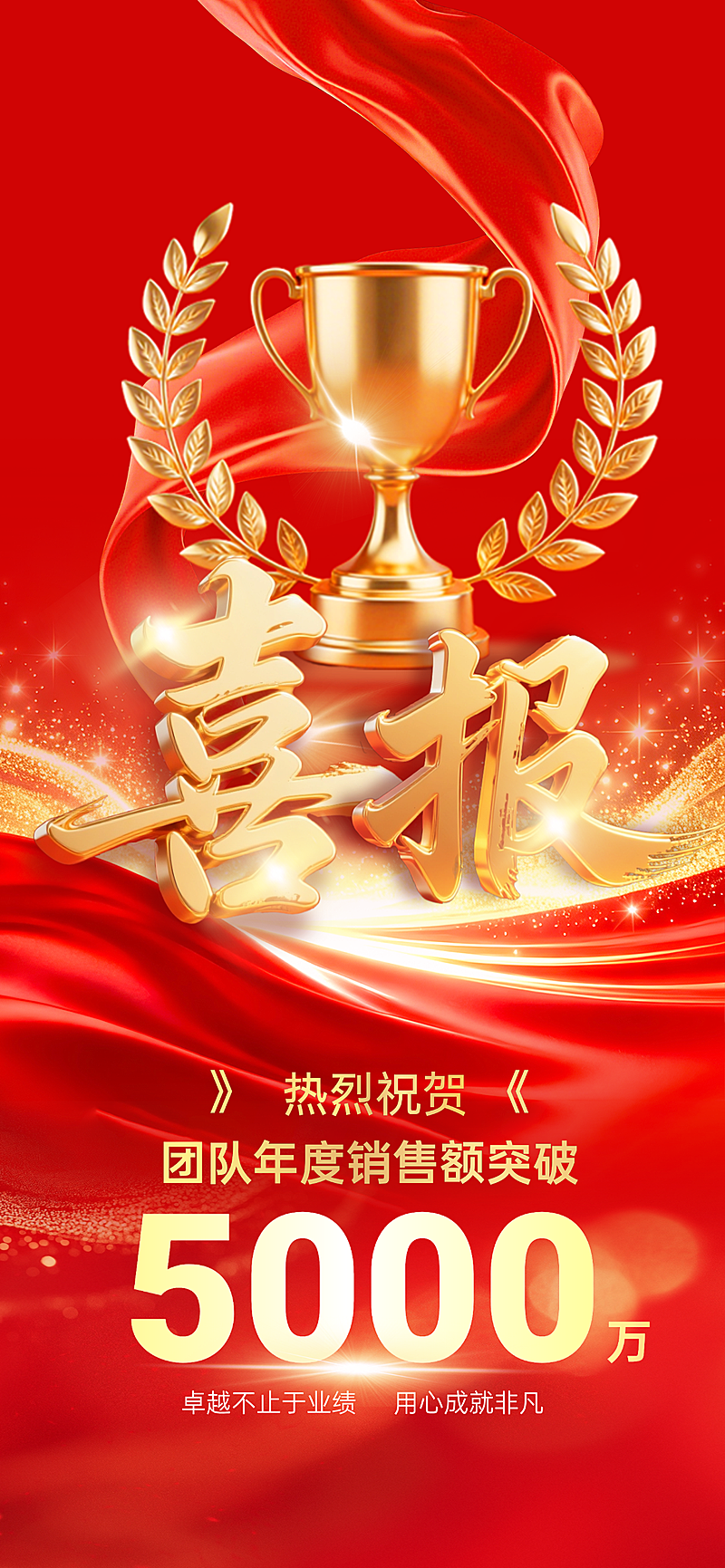 企业团队销售业绩喜报红金喜庆感全屏竖版海报