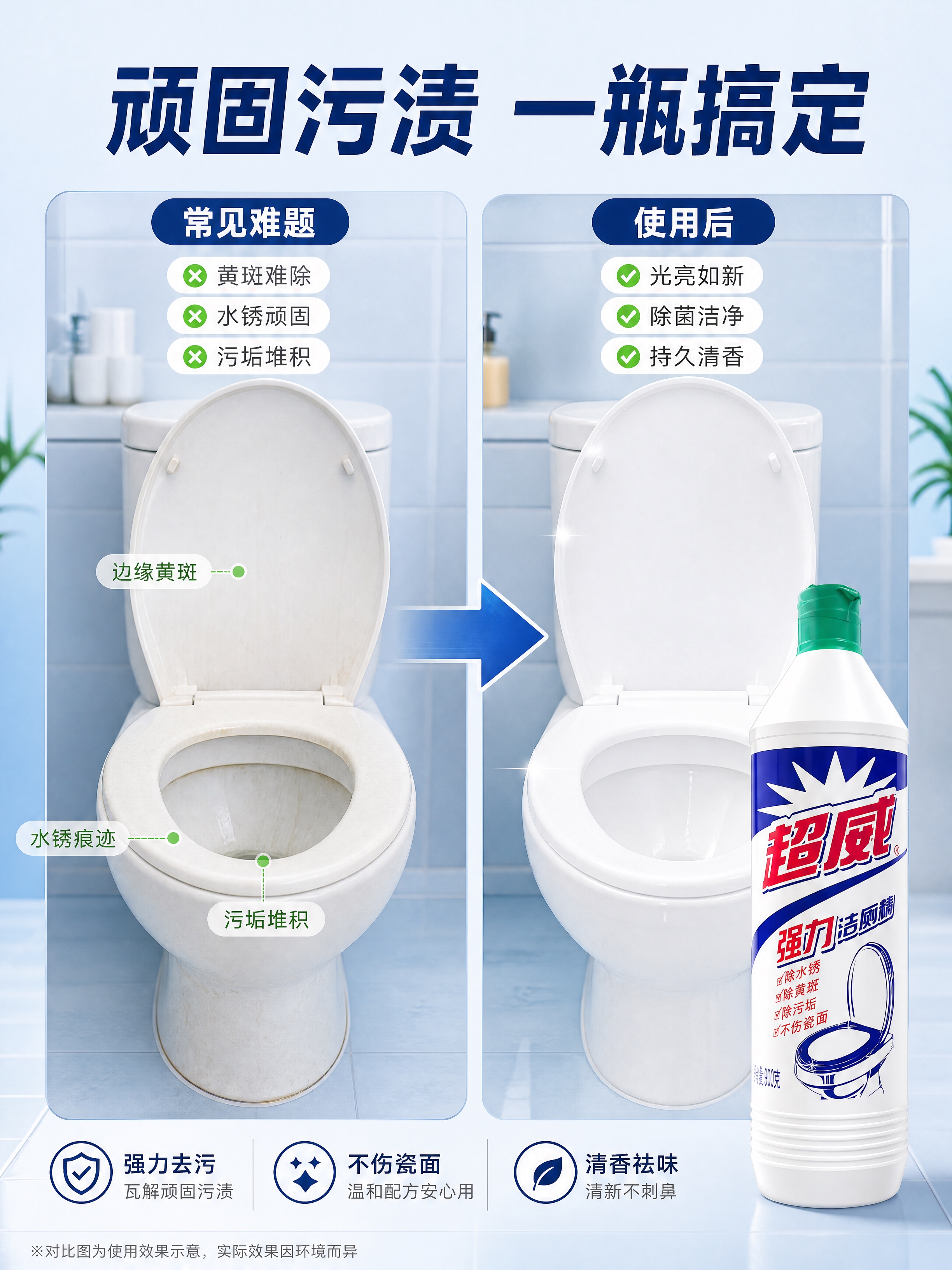 [商品] 使用【图1】超威强力洁厕净900g瓶装产品；保留白色… - 图片创意预览