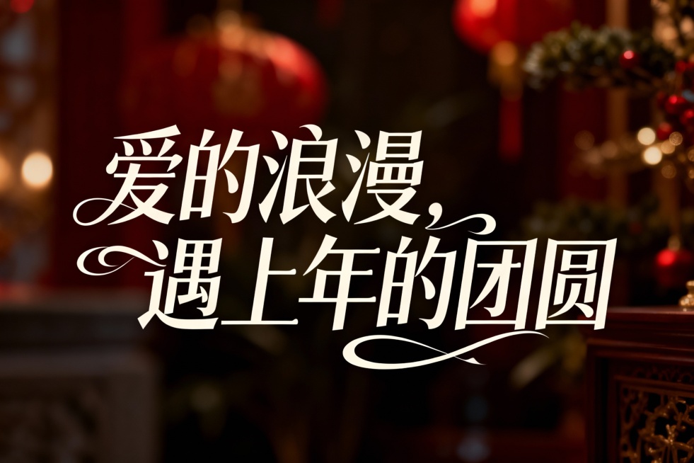生成     爱的浪漫，遇上年的团圆  艺术字体  错落有致 大气时尚有曲线预览效果