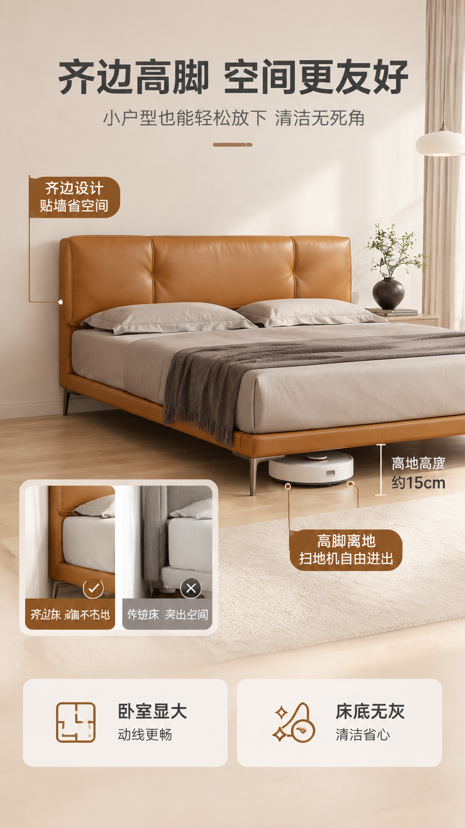 [商品] 使用【图1】S系列天空高脚齐边床；保留床头软包双块分… - 图片创意预览