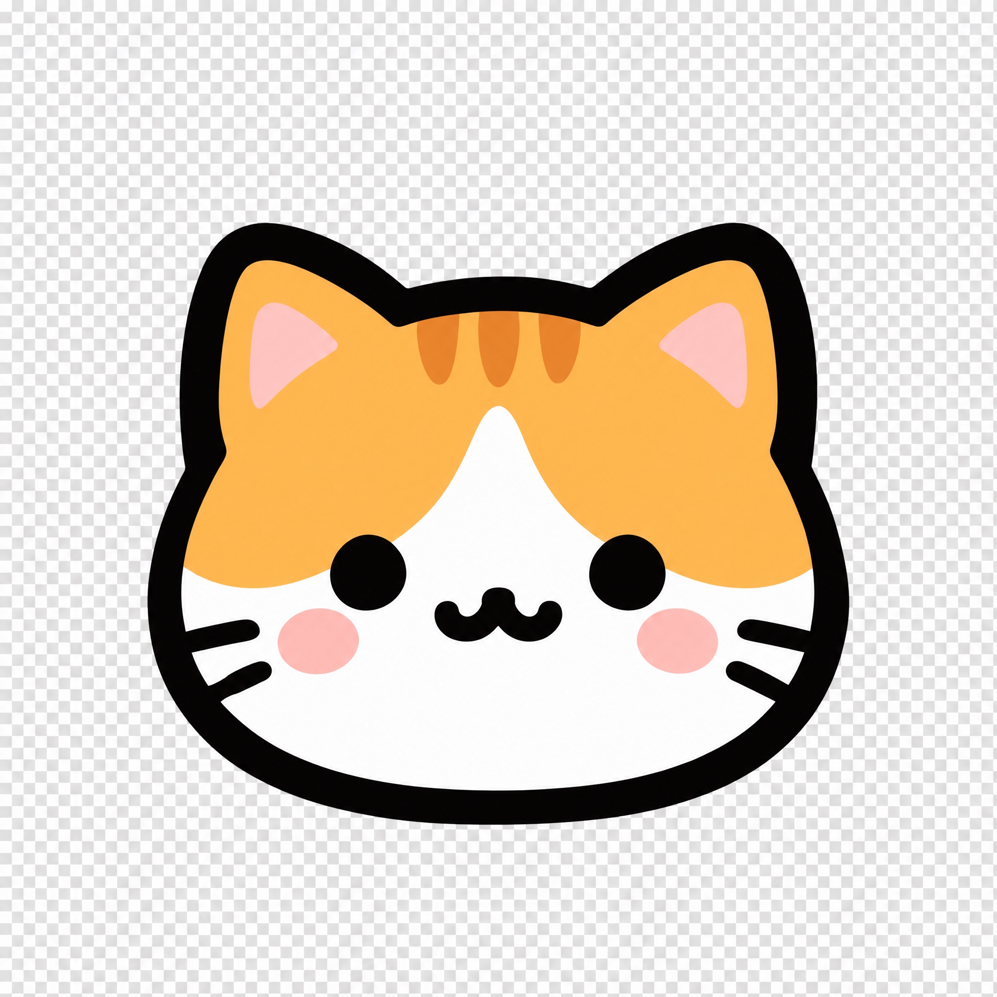 透明背景PNG，Q版橘白小财猫猫头图标，粗黑轮廓线，简约线条风… - 图片创意预览