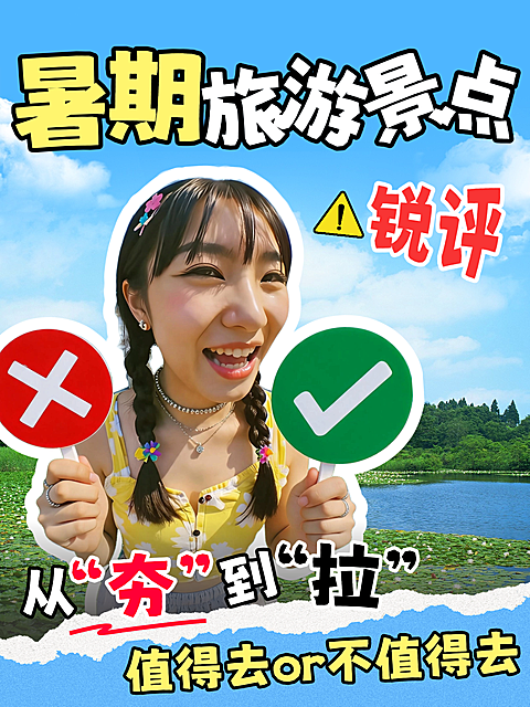 暑期旅游景点测评从夯到拉大字撕纸风人像小红书封面