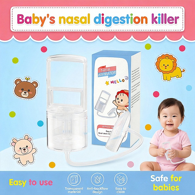 Produce a main image of a popular cross-border e-commerce product in the Philippines with a similar style, keeping the original product image unchanged, titled 'Baby's nasal digestion killer'