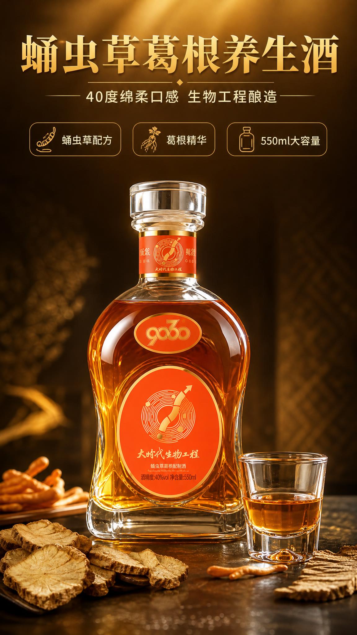 [商品] 使用【图1】9060蛹虫草葛根配制酒，透明玻璃瓶身+… - 图片创意预览