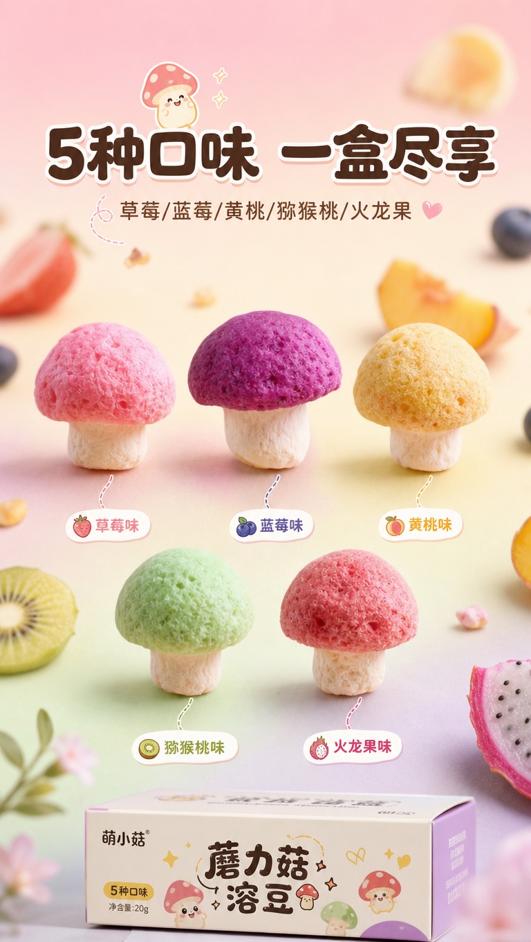[商品] 使用【图3】【图4】多色蘑菇造型溶豆实物，保留5种颜… - 图片创意预览