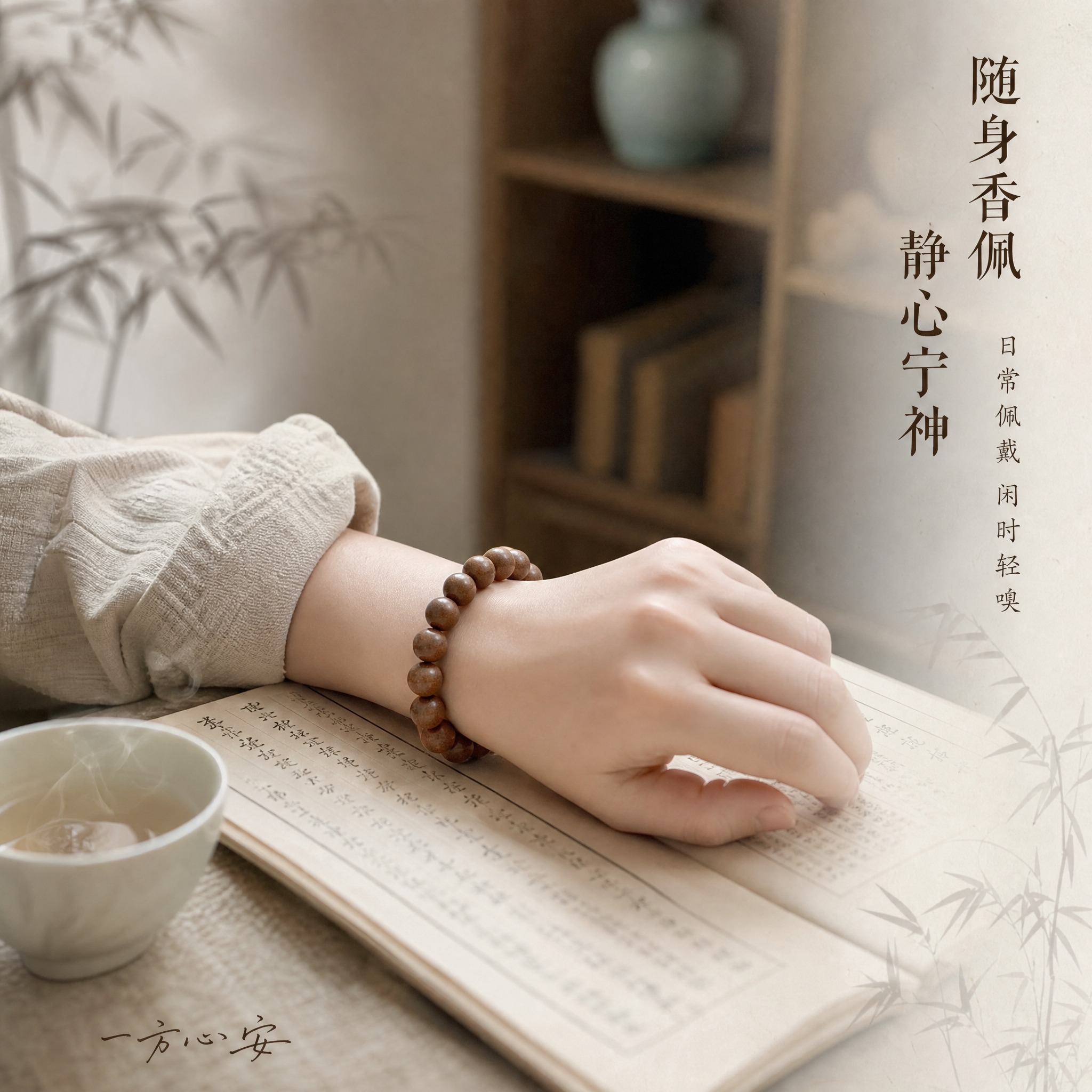 [主图-3] 宝聿堂 安神静心香合香珠手串 佩戴场景展示。 [… - 图片创意预览