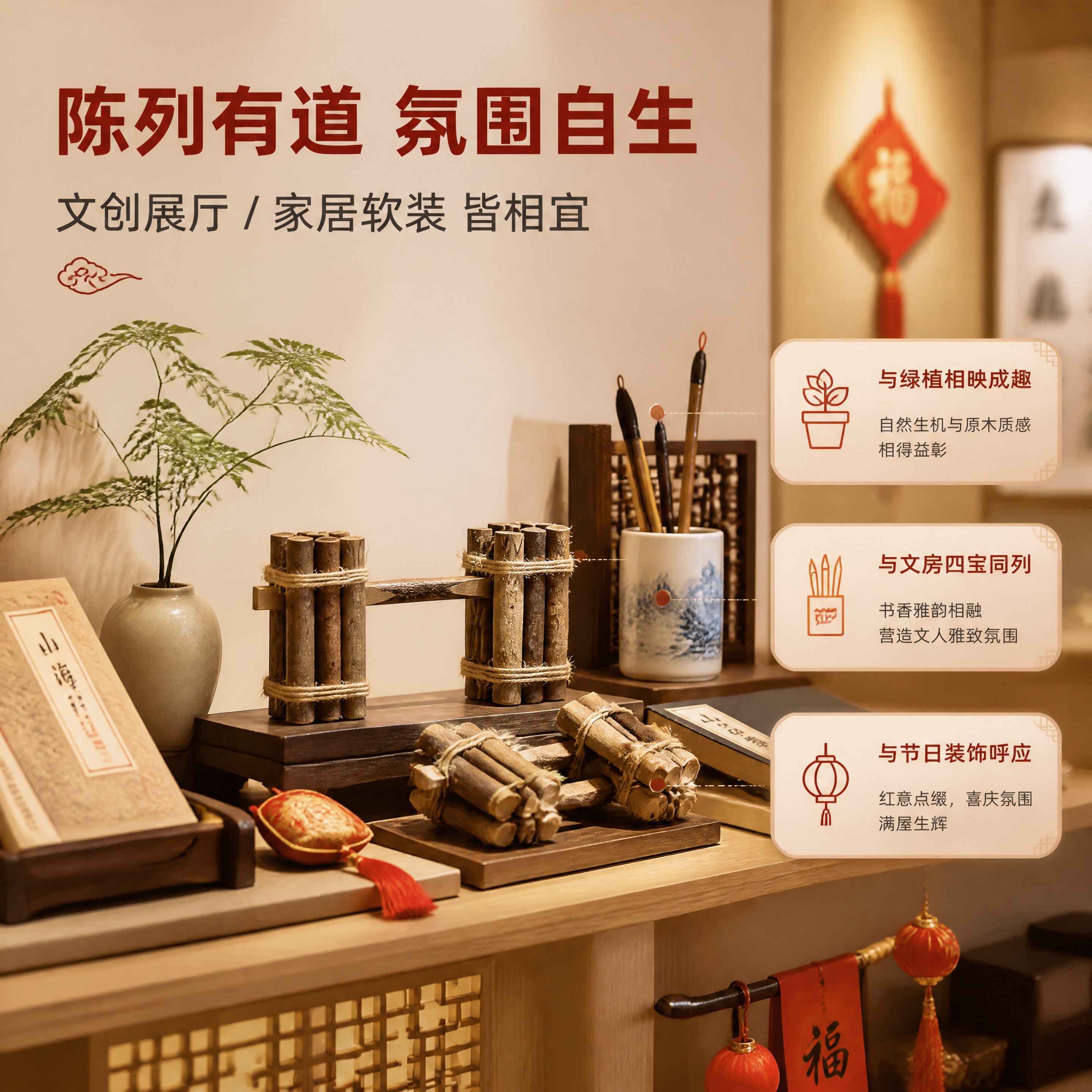 [商品] 使用【图1】【图5】喜庆小捆柴摆件；保留树枝麻绳捆扎… - 图片创意预览