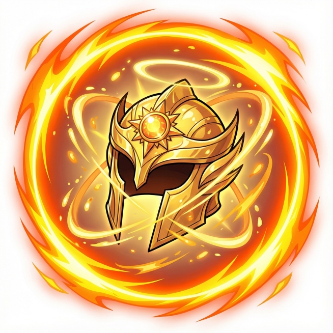 制作同类型BUFF类技能图5个  ：逐日武器，逐日项链，逐日戒指，逐日手镯，逐日头盔，集齐逐日套装激活图标，风格要求：色彩鲜艳的卡通/动漫风，带有强烈的光效、动态特效，5个颜色以级橙黄色为主色调，图案预览效果