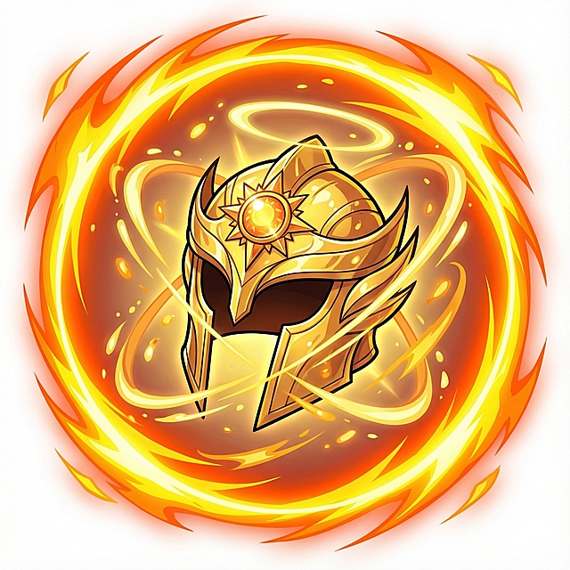 制作同类型BUFF类技能图5个  ：逐日武器，逐日项链，逐日戒指，逐日手镯，逐日头盔，集齐逐日套装激活图标，风格要求：色彩鲜艳的卡通/动漫风，带有强烈的光效、动态特效，5个颜色以级橙黄色为主色调，图案为正方形，无边框，