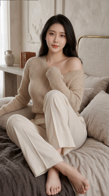 人物看向前方镜头，微风始终吹动人物的发丝，人物轻撩一下头发，动作自然，表情自然预览效果