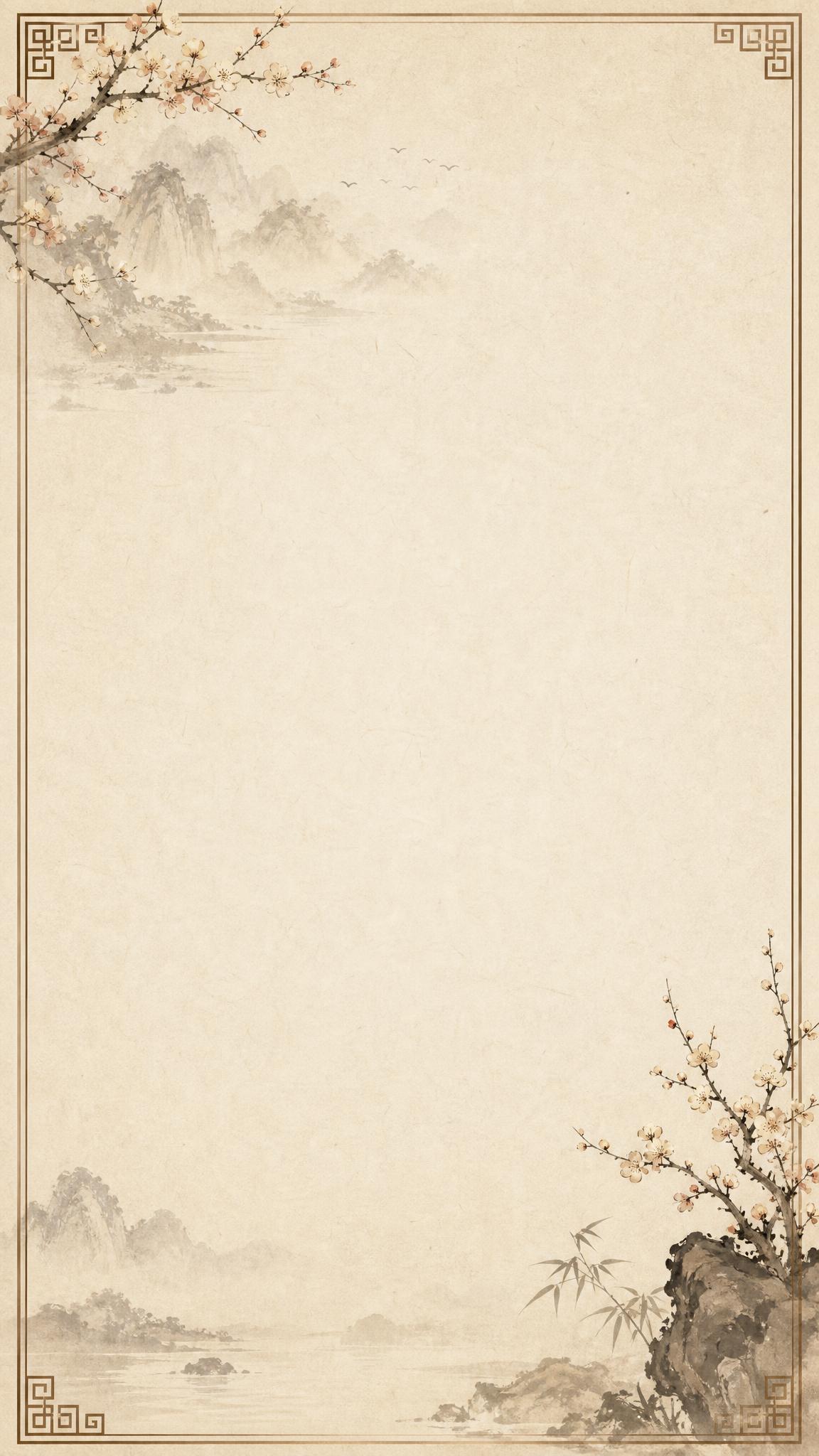 一张中国风传统文化背景设计图，竖版，宣纸质感的米白色背景，左上… - 图片创意预览