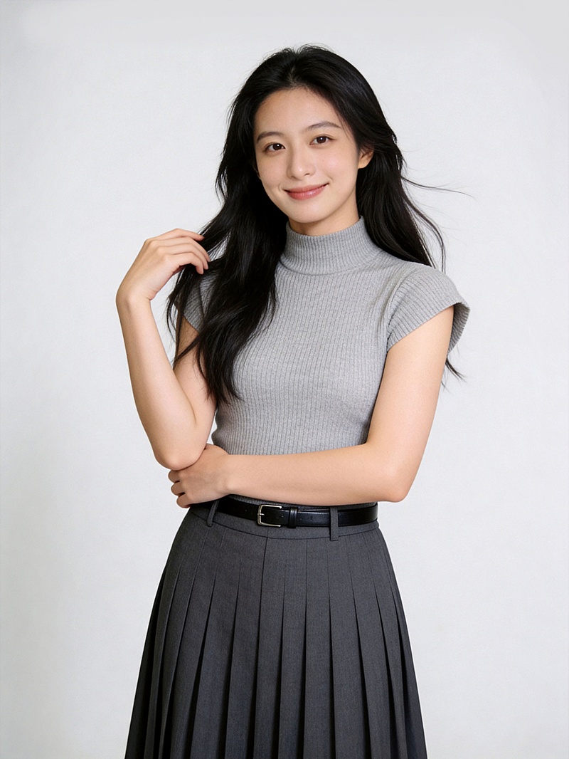 灰色针织上衣女性职场形象照