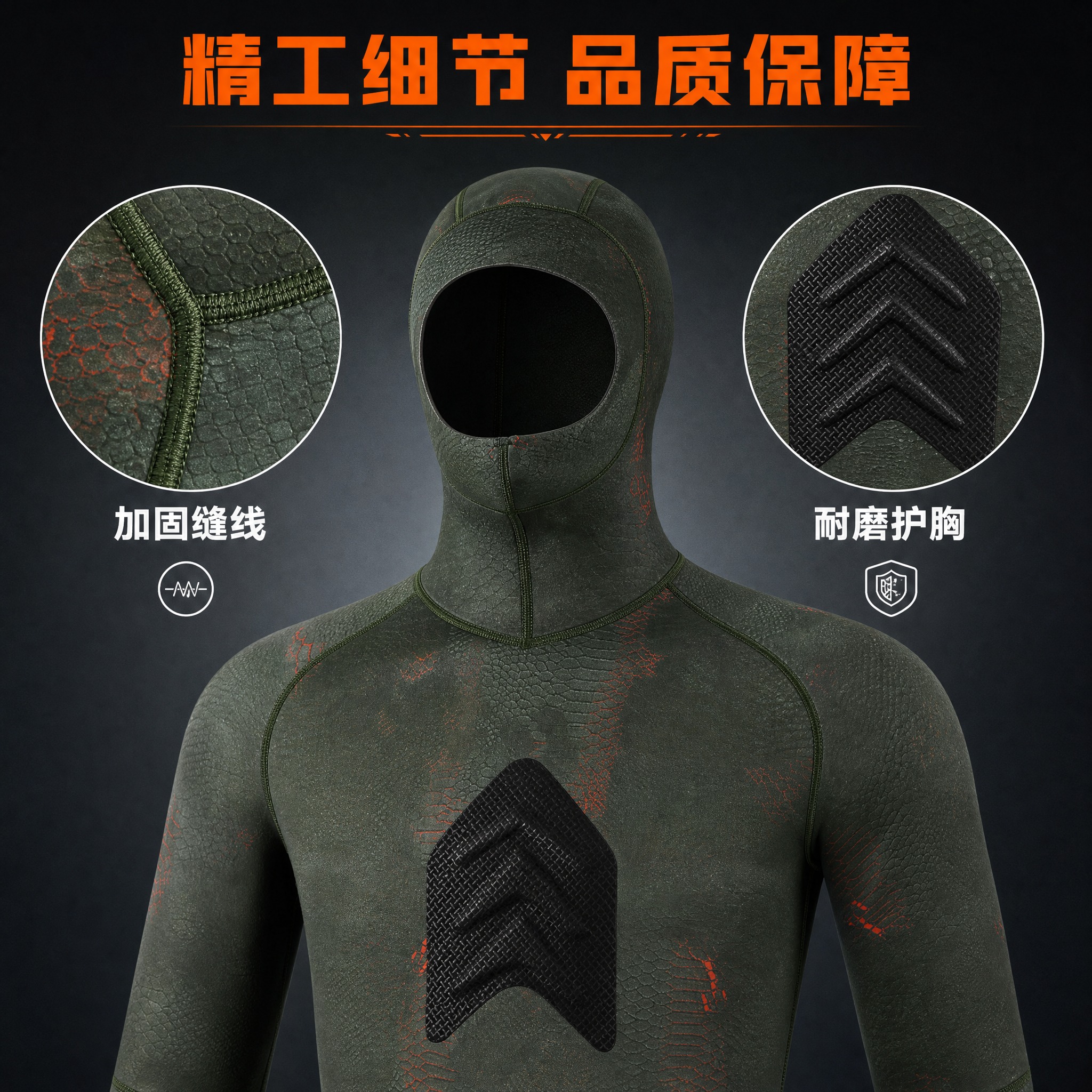 [主图-4] 3mm分体潜水服连帽上衣 细节做工特写展示图。… - 图片创意预览