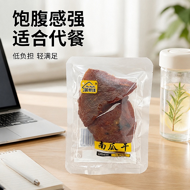 使用电商主图技能生成20张比例1:1的电商主图，适配平台为淘宝/天猫，商品为「图片1」「图片1」「图片1」「图片1」「图片1」，商品卖点为商品卖点为 1.倒蒸工艺，三蒸三烘 2.软糯香甜 3.配料只有贝贝南瓜，零添加 4.饱腹感强，适合代餐 5.开袋即食，便携随身 6.原种“惠和一号”贝贝南瓜制作（有板栗味的南瓜干） 7.肉厚耐嚼好吃不腻 8.拒绝添加配料只有南瓜 9.零添加，还原食物本味，不要修改我的独立包装，不做改动，产品细节仔细看一下，可以生成搭配制作过程，不要修改我的独立包装，不做改动，产品细节仔细看一下，可以生成搭配制作过程。不要生成配料表营养成分表生产信息这些。多生成几张方便携带的场景内容的图