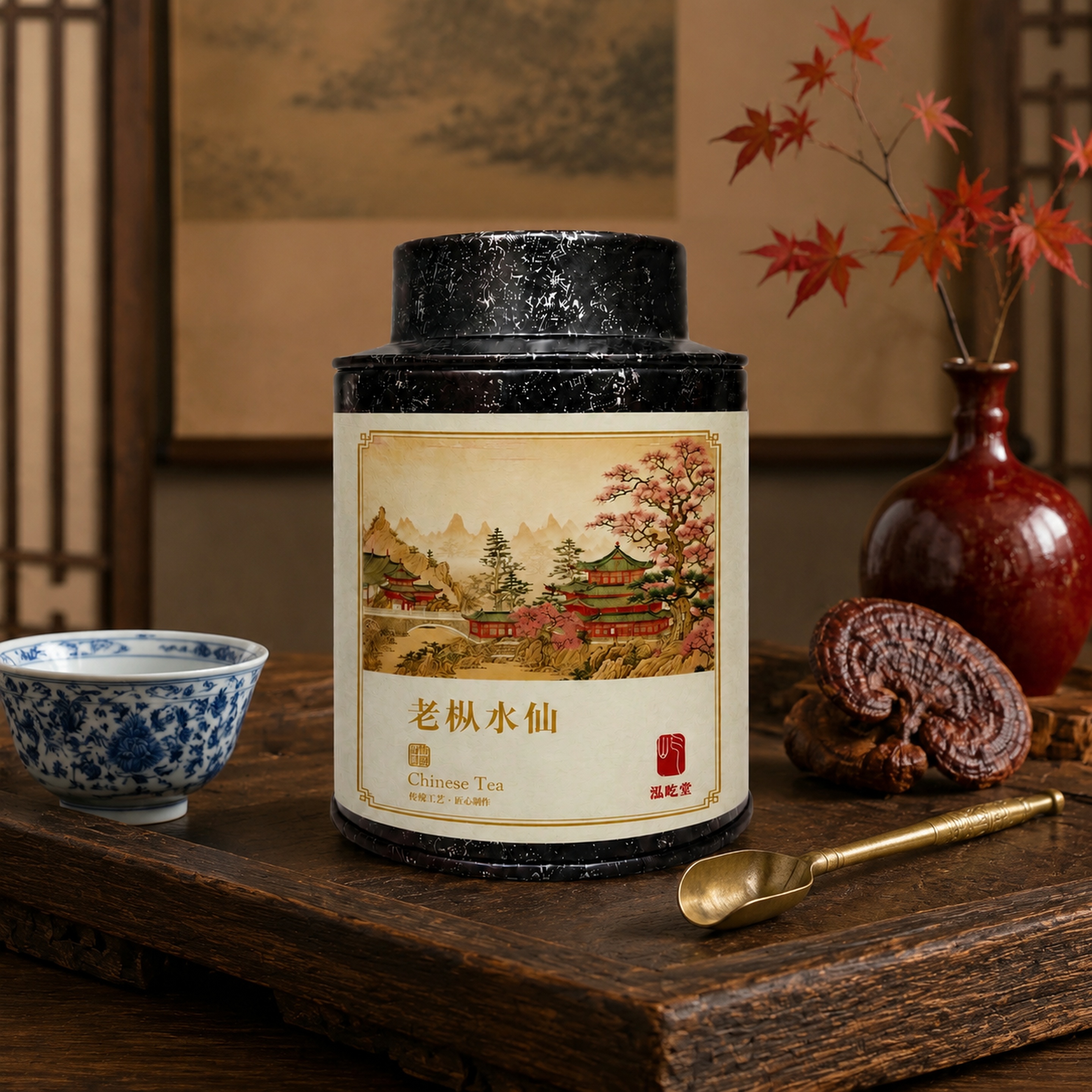 茶叶罐，严格参照上传产品图，完整保留所有可见组件、部件、轮廓形… - 图片创意预览