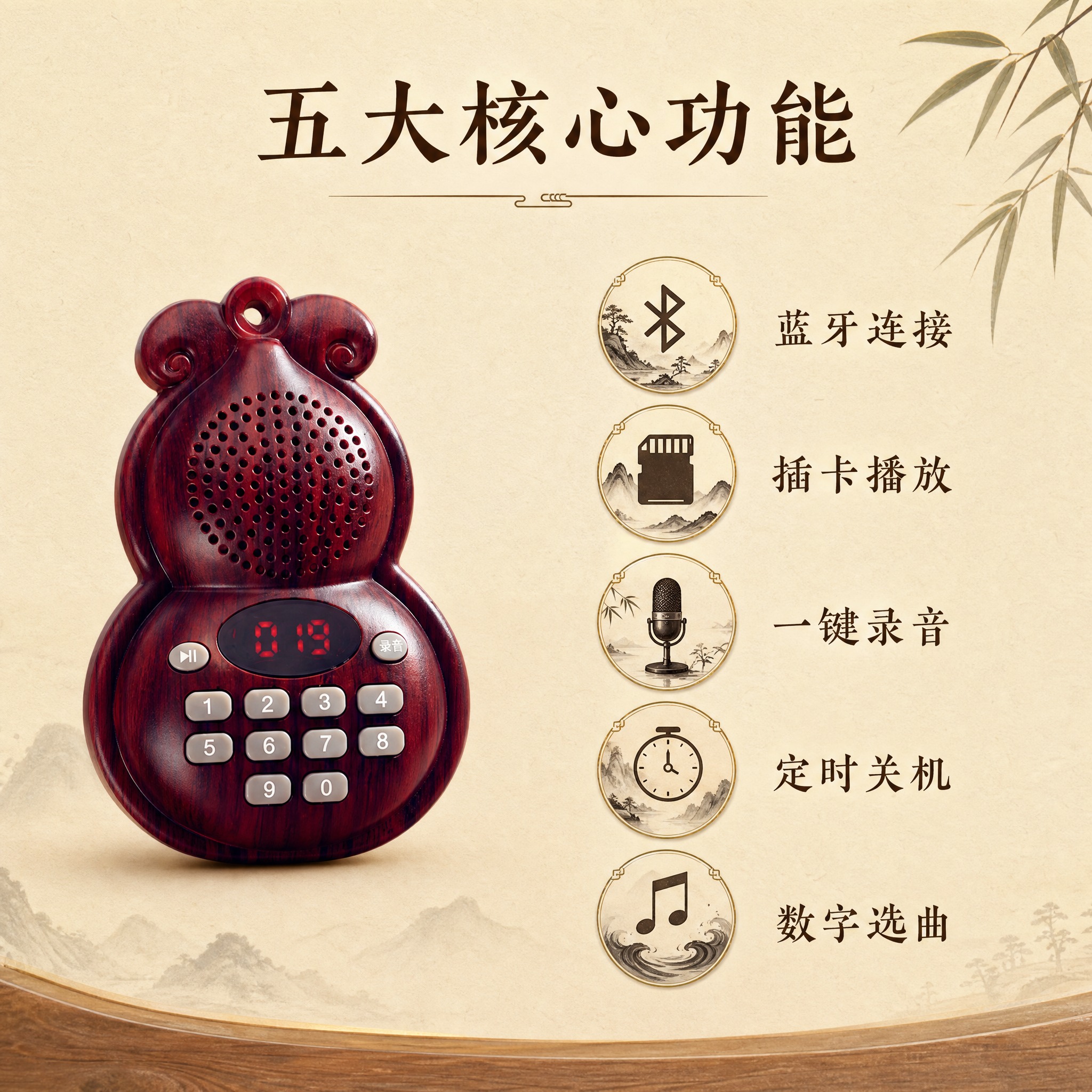 [主图-2] 核心价值 五大功能卖点总览 [统一基调] 古风古… - 图片创意预览