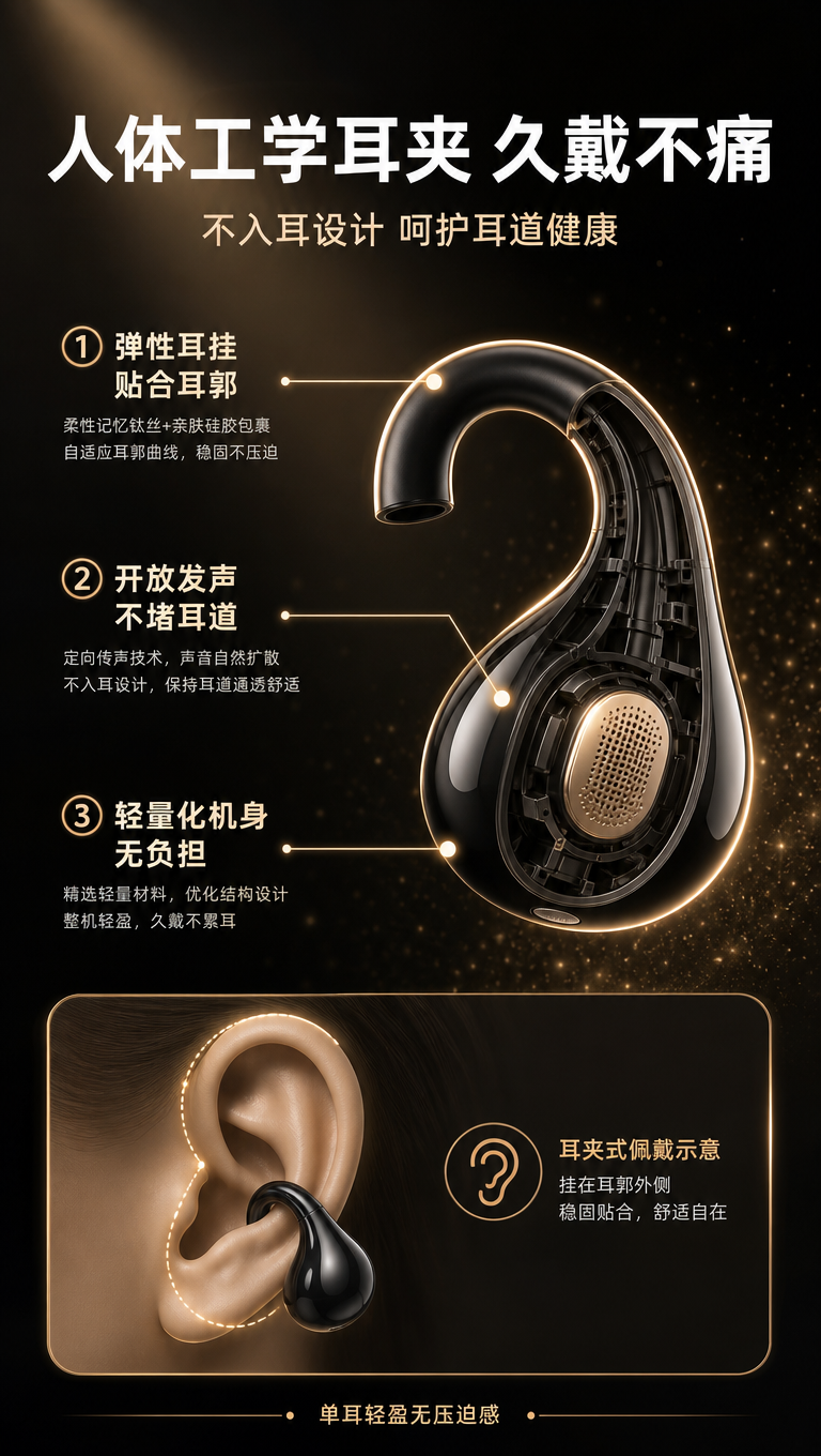 [商品] 使用【图1】黑色耳夹式蓝牙耳机单只；保留耳夹式挂耳结… - 图片创意预览