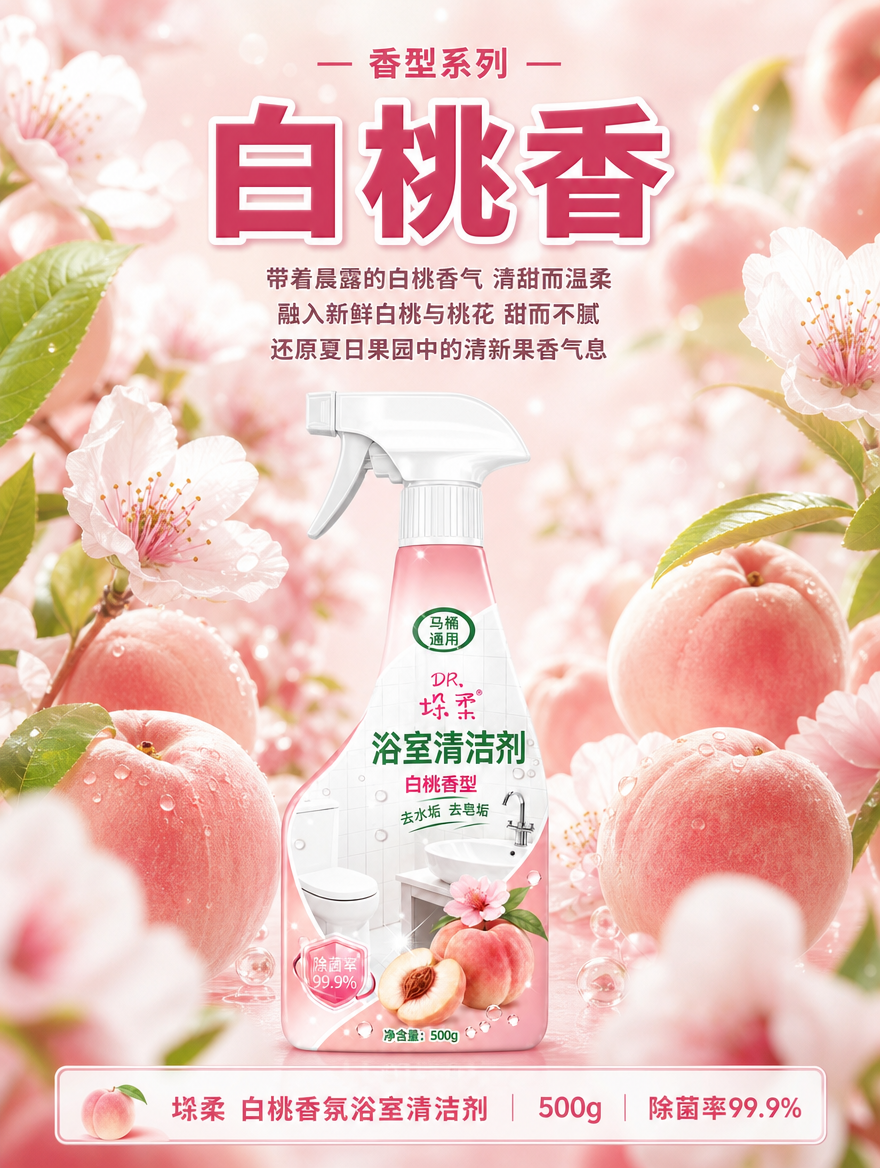 [商品] 使用【图1】垛柔白桃香型浴室清洁剂喷雾瓶；保留瓶身结… - 图片创意预览