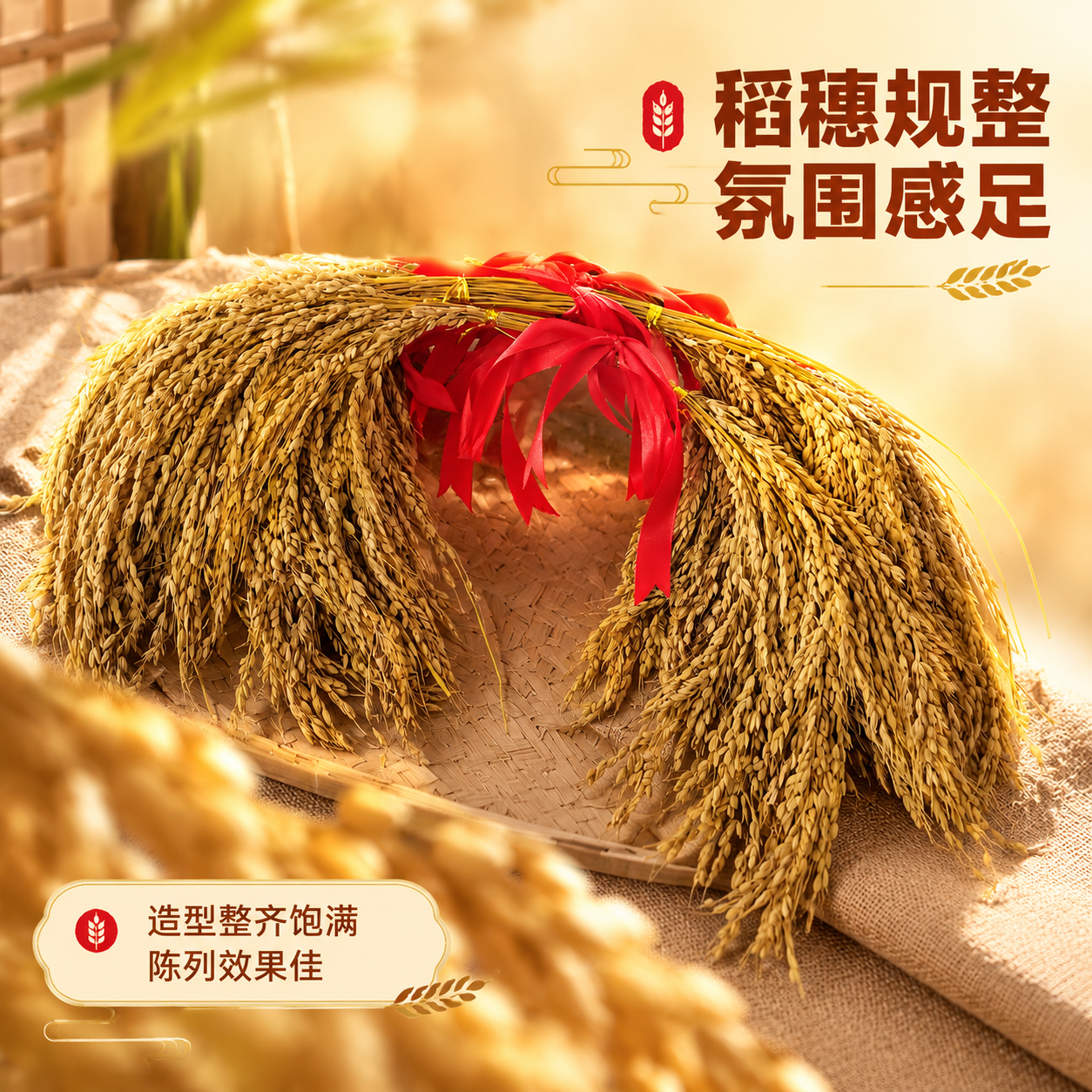 [商品] 使用【图1】稻穗捆红绳装饰束；保留干稻穗金黄质感、颗… - 图片创意预览