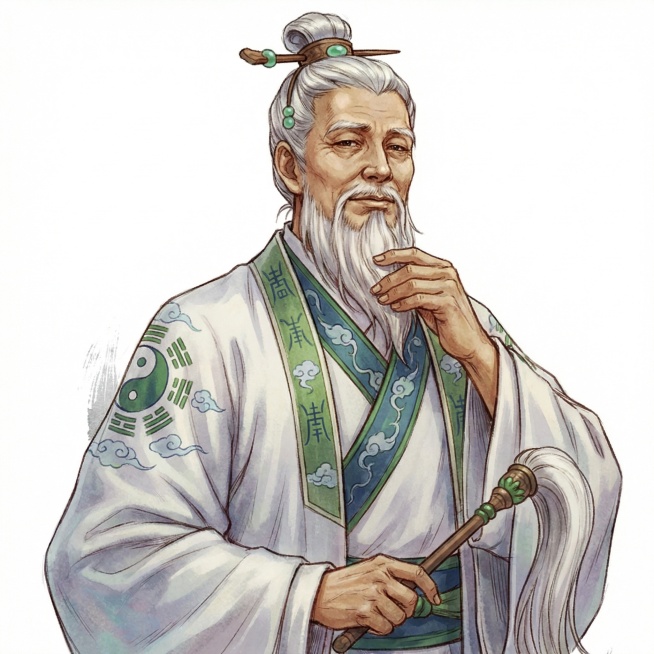 图片的尺寸、比例、画风不做修改，人物的手势、衣服、发型、发饰贴近金庸小说射雕英雄传中王重阳，人物的五官和表情贴近男明星陈道明，要求很明显看出是陈道明，有宗师风范、仙气飘飘、鹤发童颜预览效果