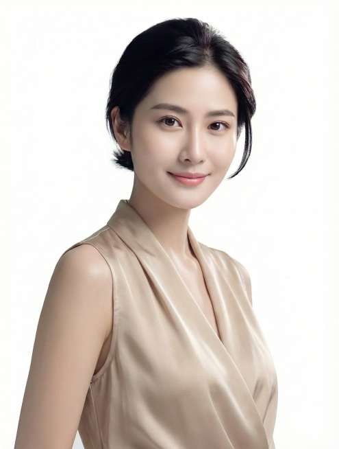 衣服换成米黄色丝质，五官稍微 改变一下预览效果